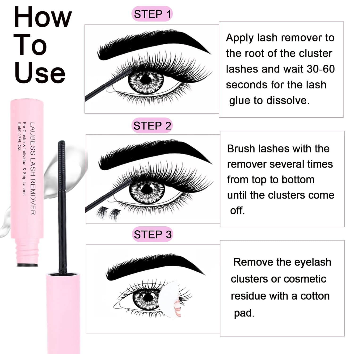 Detalle de LAUBESS Lash Remover for Cluster Lashes, 5ml — Gentle DIY Lash Extension Remover for Home Use