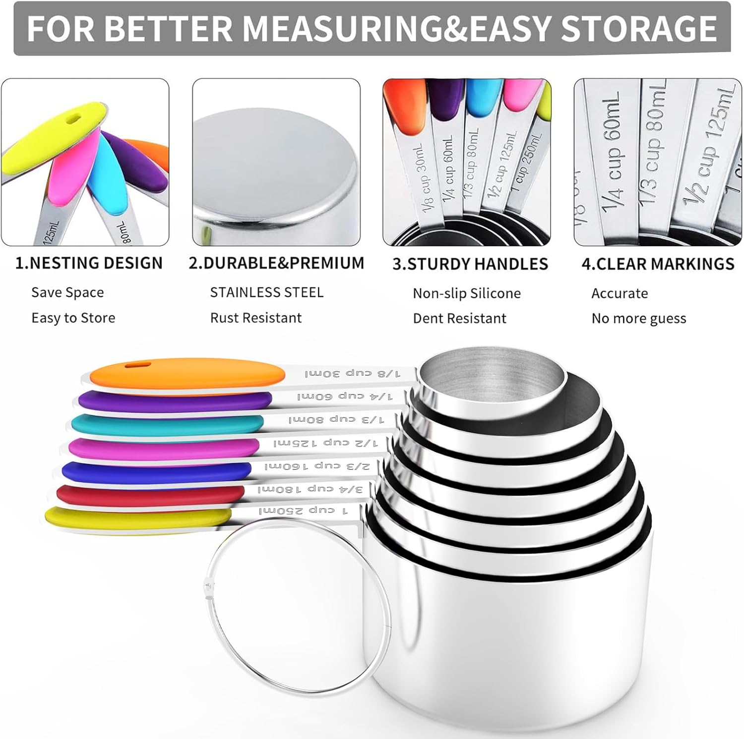 Thumbnail 3 de Magnetic Measuring Spoons Set and Measuring Cups: Heavy-Duty Stainless Steel for Baking & Cooking
