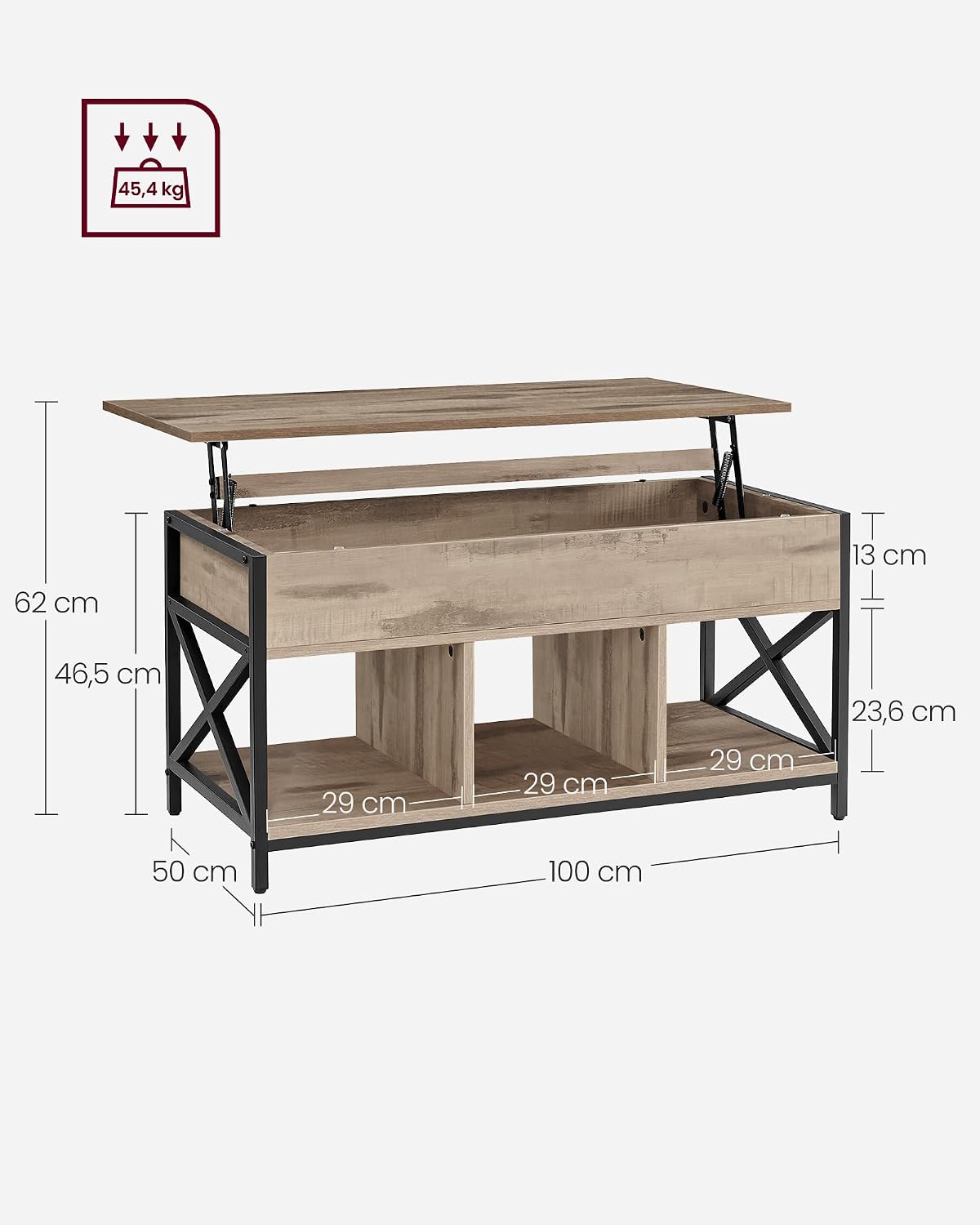 Detalle 2 de VASAGLE LCT202B50 table relevable 50×100 cm