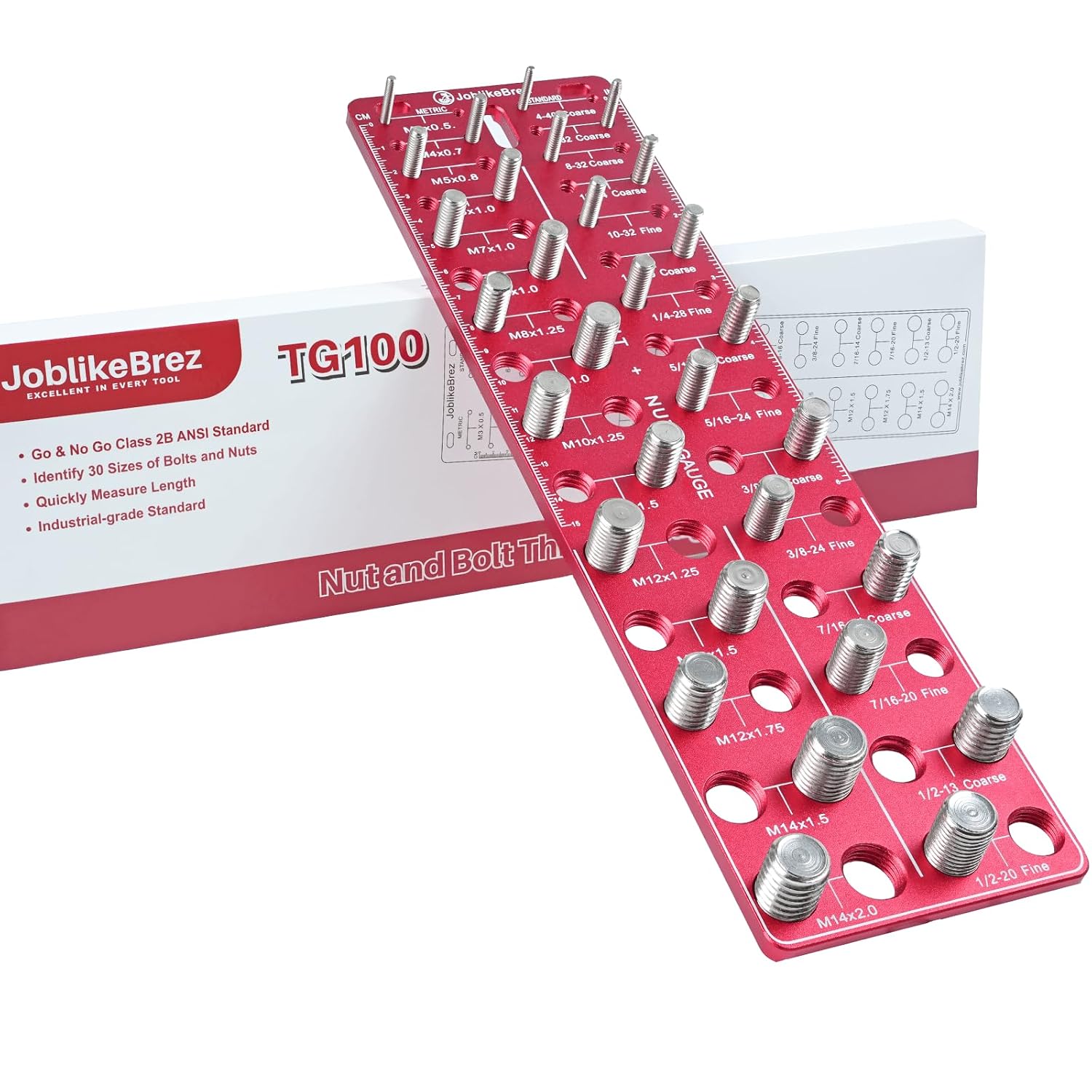 Detalle de JoblikeBrez Thread Checker Nut and Bolt Gauge, SAE & Metric, 30 Sizes