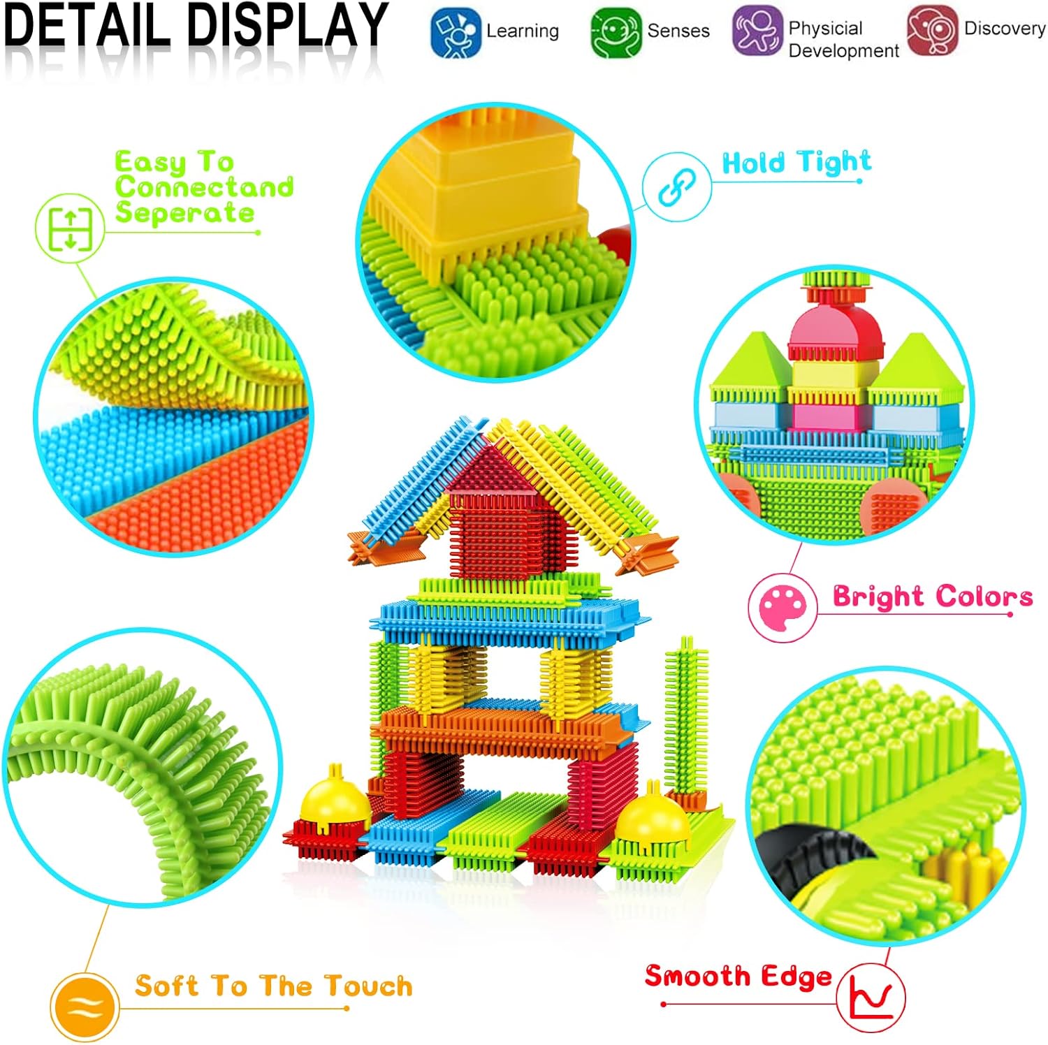 Detalle 1 de obakaer Stickle Bristle Building Blocks (108 pcs) for ages 3+ – soft brush-bristle construction bricks