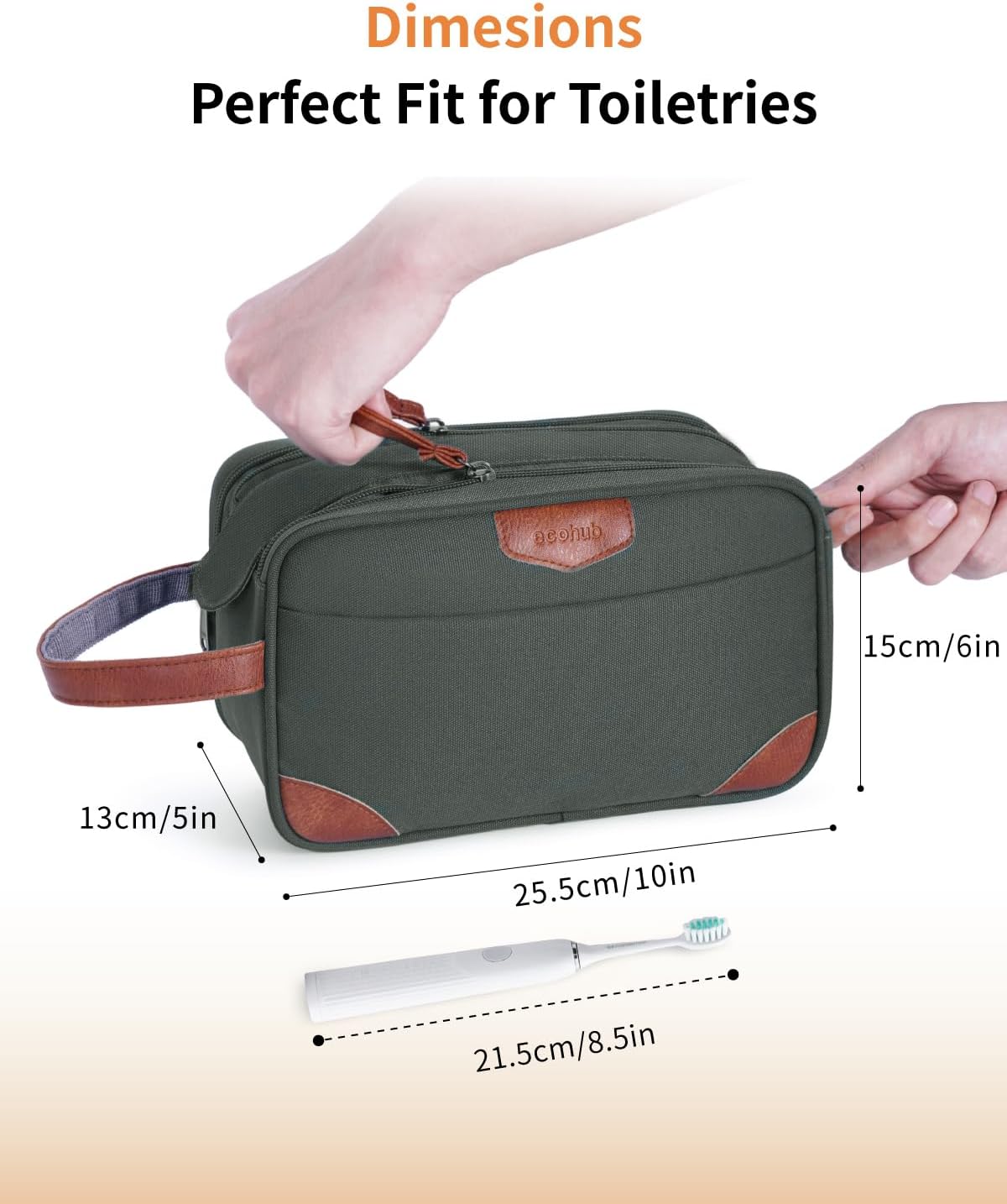 Detalle de ECOHUB Men’s Water-Resistant Toiletry Bag with Wet Pocket (Recycled Dopp Kit) – Green