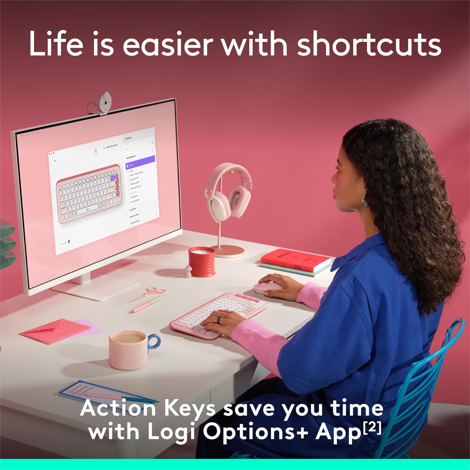 Thumbnail 3 de Logitech POP ICON KEYS Wireless Bluetooth Keyboard (QWERTY UK, Rose) with Programmable Action Keys