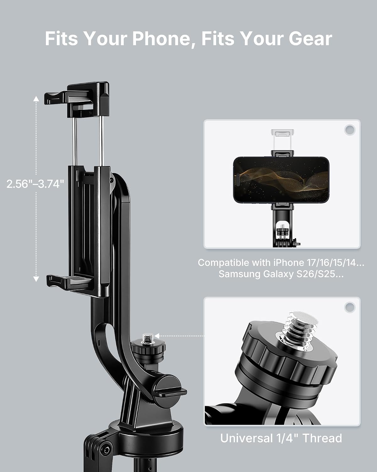 Detalle 1 de Vlogara C18 71-Inch Phone Tripod with Remote and Anti-Slip Quadrapod Base