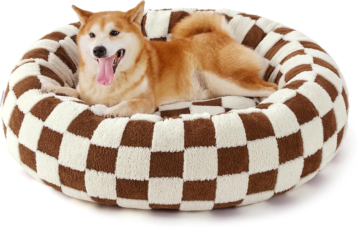 Detalle de LE SURE US-IMCDonutBed Jacquard Donut Dog Bed, 36 x 36 x 8 in, Brown Checks