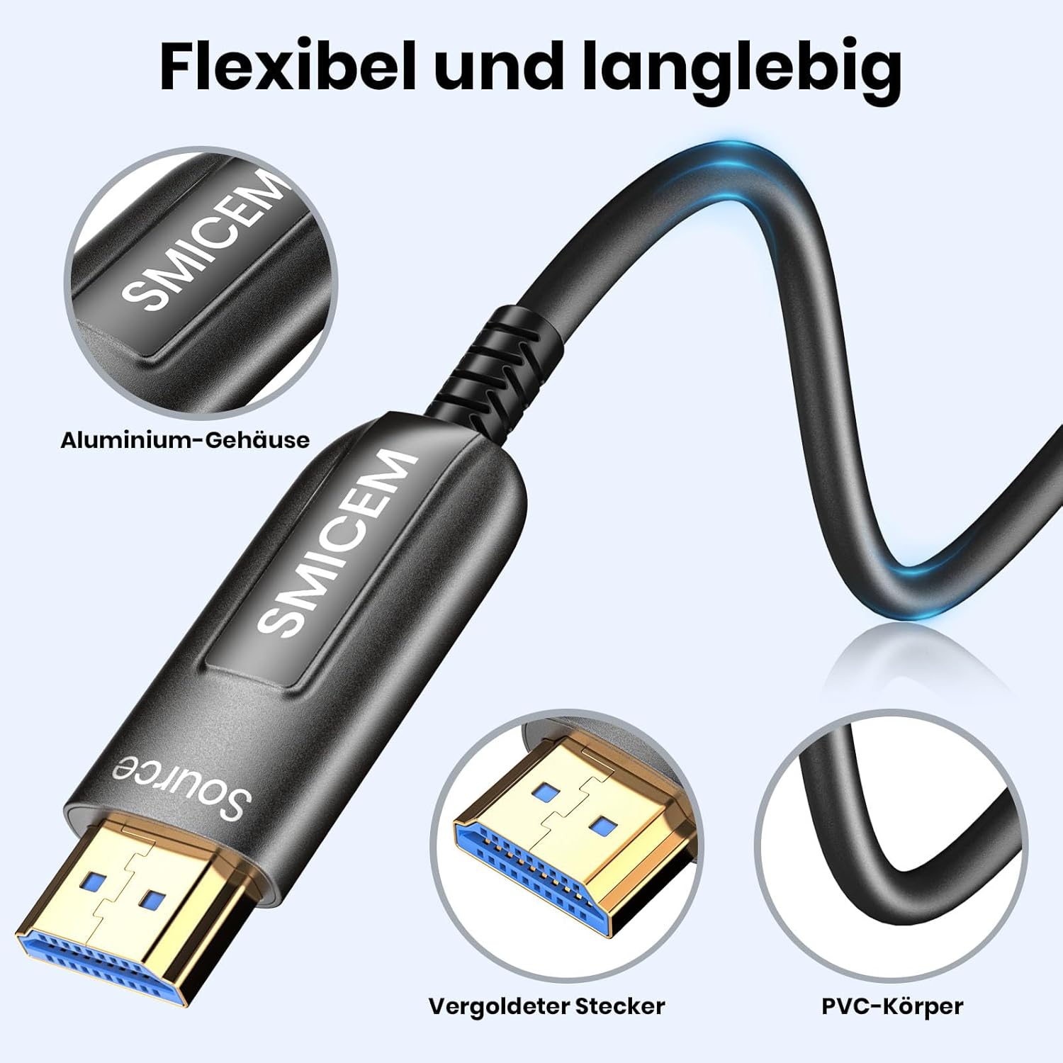 Detalle de SMICEM 8K HDMI Fibre Optic Cable 30M 48Gbps