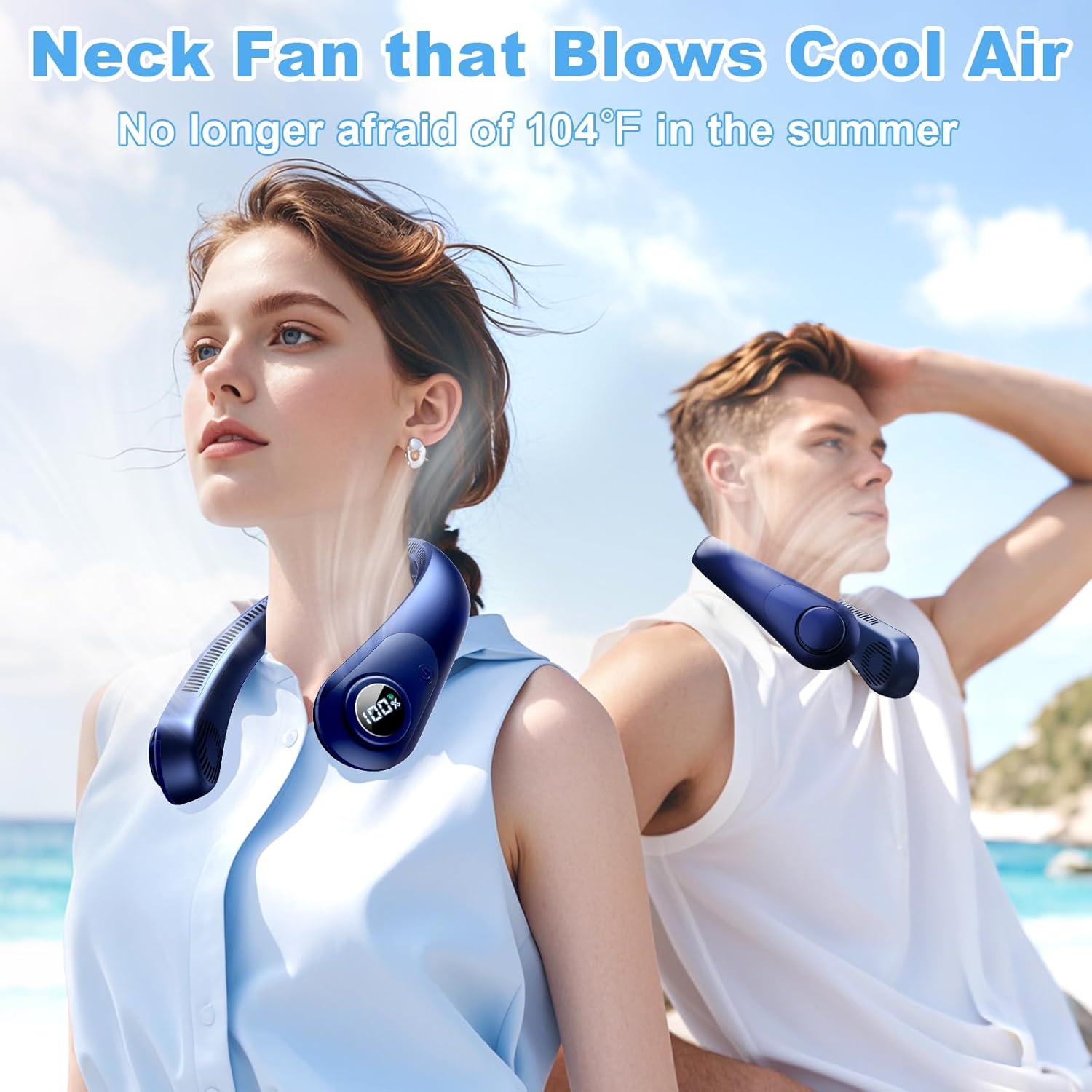 Detalle de CRISLEX Portable Neck Fan: 5-Speed, Bladeless Cooling with LED Display