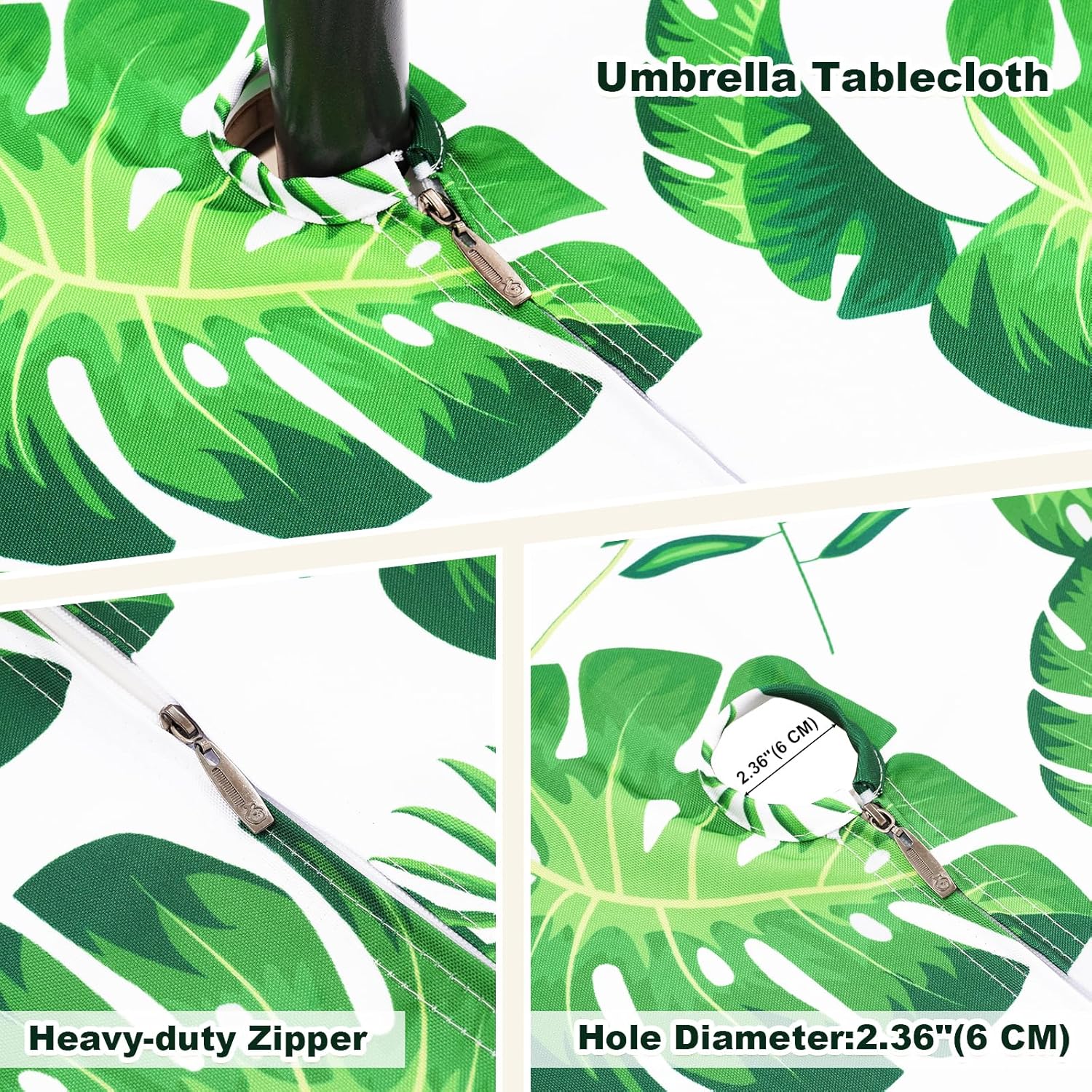 Detalle de 3E Home Rectangle Water Resistant Outdoor Tablecloth with Parasol Hole (60x84 inches) – Palm leaf