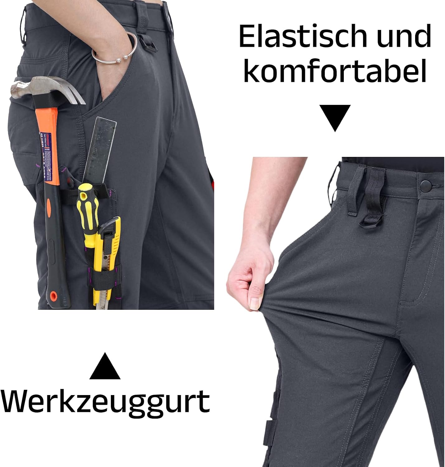 Thumbnail 4 de WORK IDEA Damen Slim-Fit Stretch Arbeitsshorts – Strapazierfähig, flexibel und praktisch