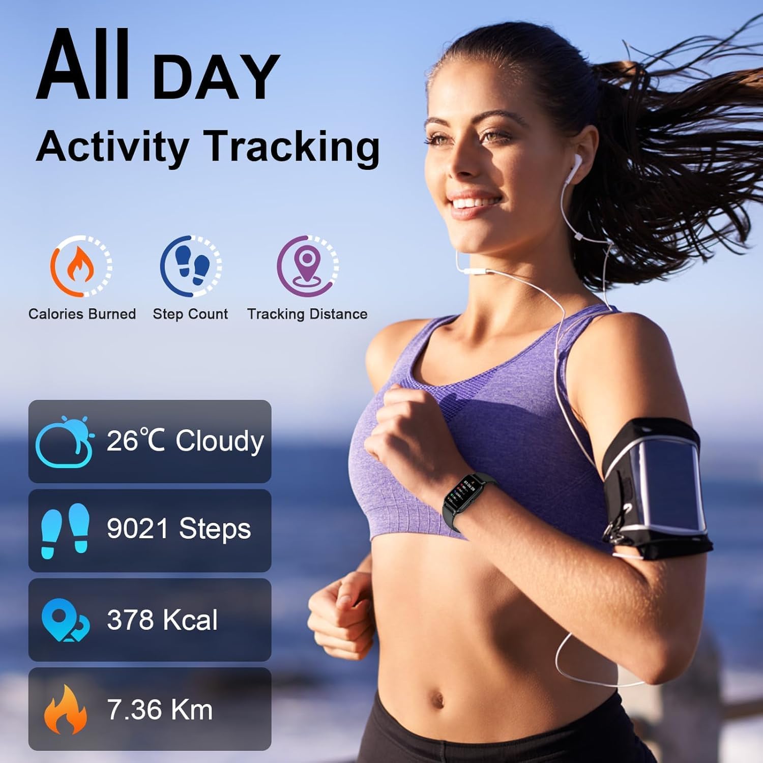 Thumbnail 5 de Bracelet Connecté 1,57" – Montre GPS/Santé IP68, Podomètre et Cardiofréquencemètre pour Android et iOS