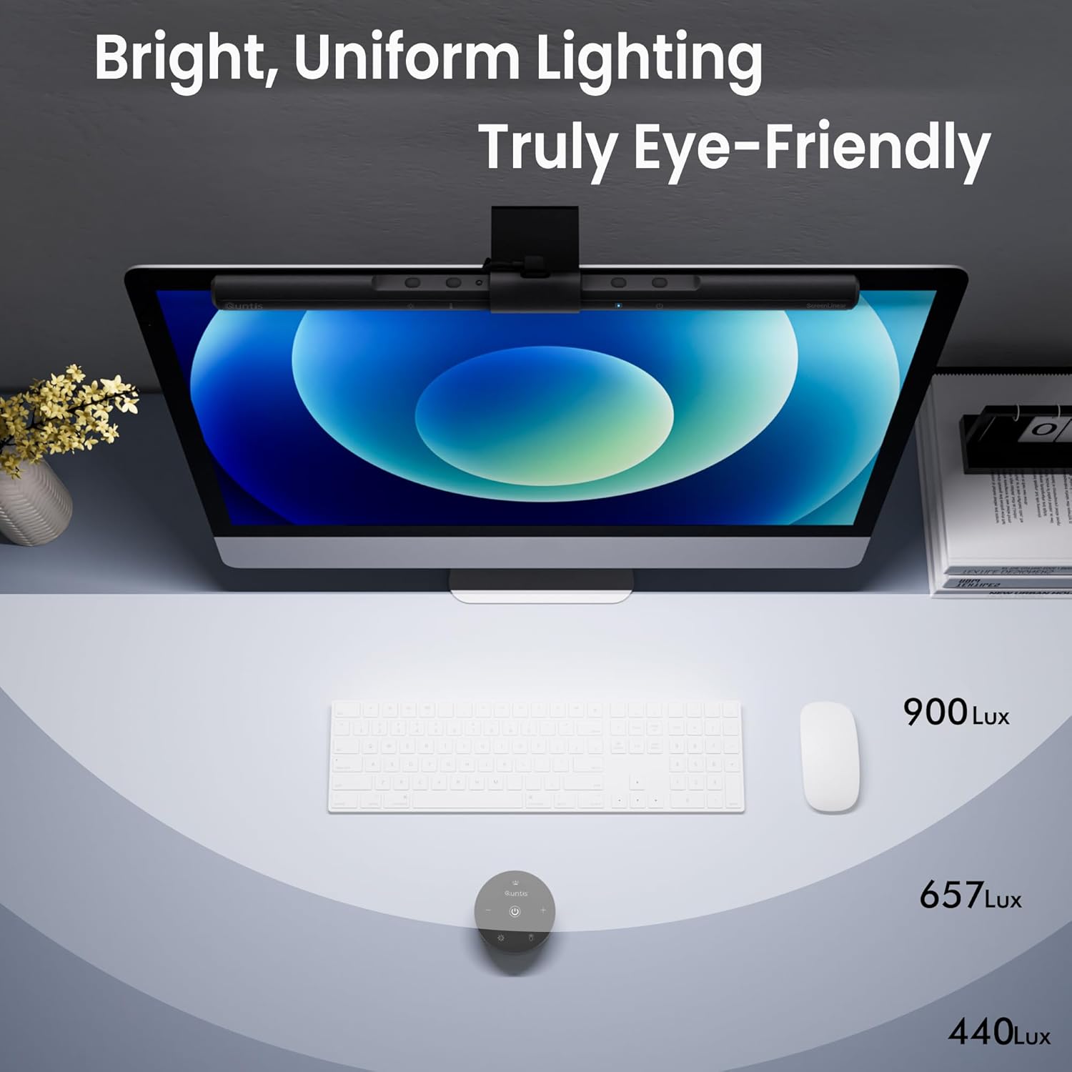 Detalle de Quntis Computer Monitor Lamp: Eye-Friendly, Flicker-Free Desk Light with Auto-Dimming