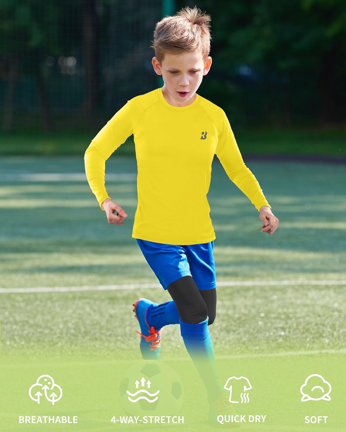 Detalle de Roadbox Boys Base Layer Tops – 1-2 Pack Kids Compression Shirts (Long & Short Sleeve)