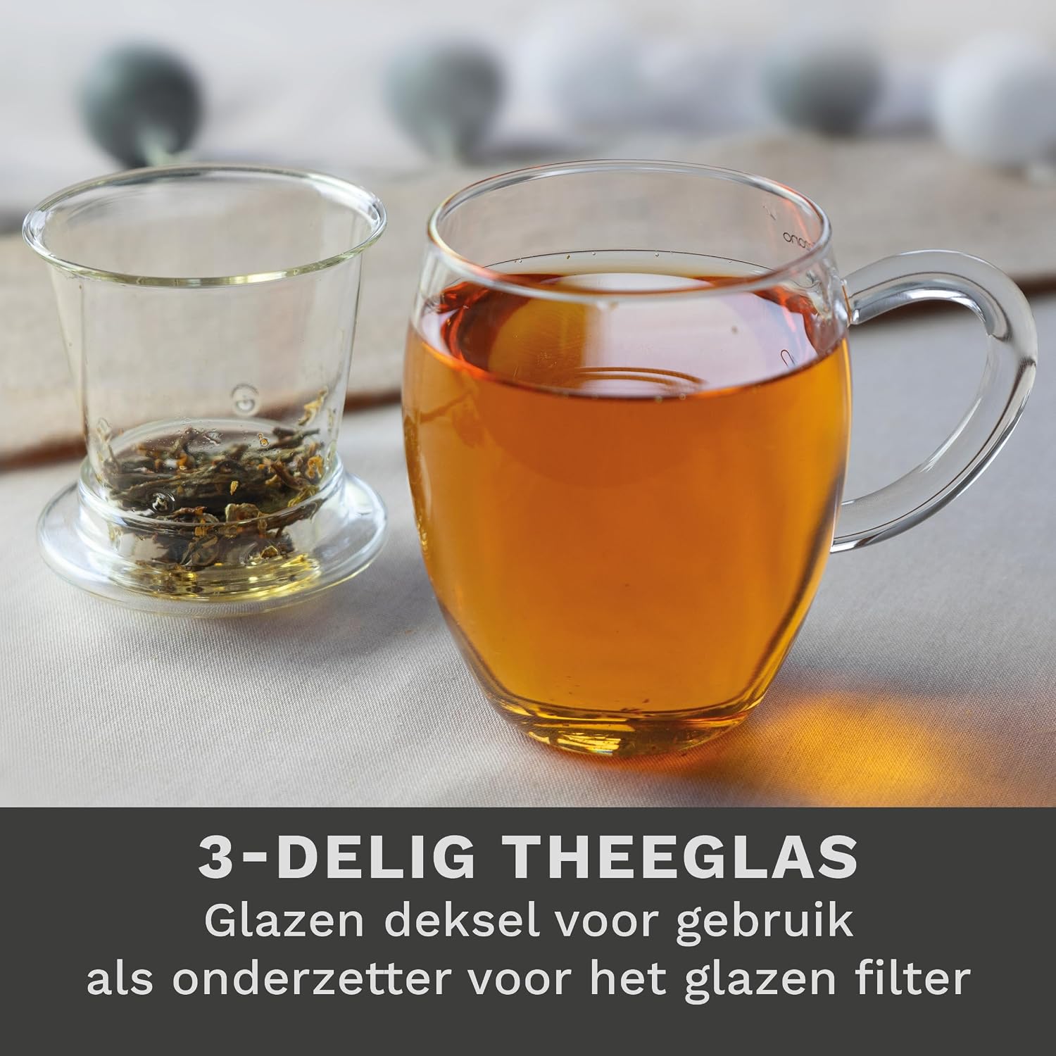 Detalle de Creano 092 All-in-One theeglas van 400 ml met glazen filter en deksel