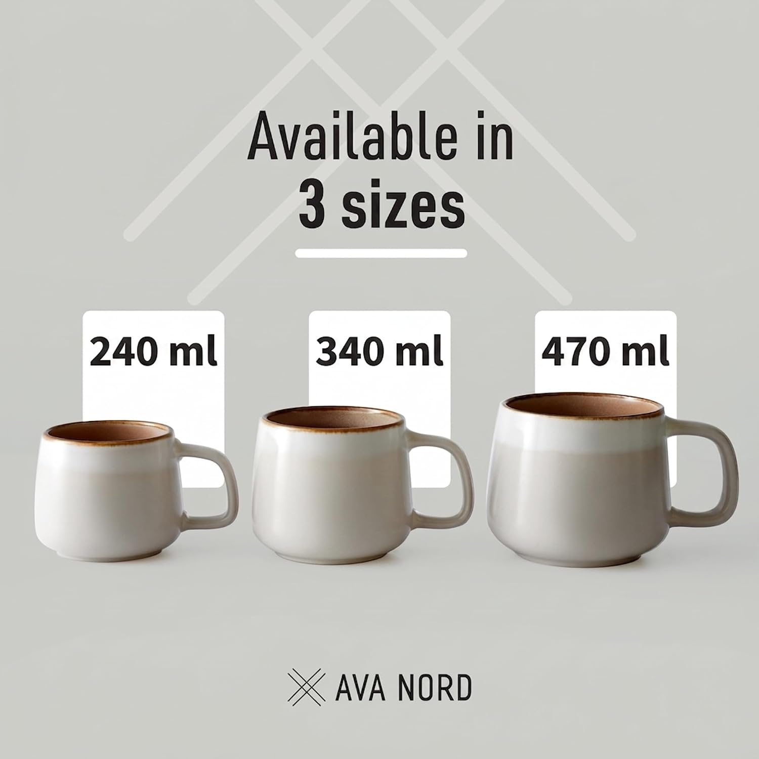 Detalle de Ava Nord Ceramic Coffee Mugs Set of 4 | 340 ml Stoneware, Lead‑Free & Microwave Safe