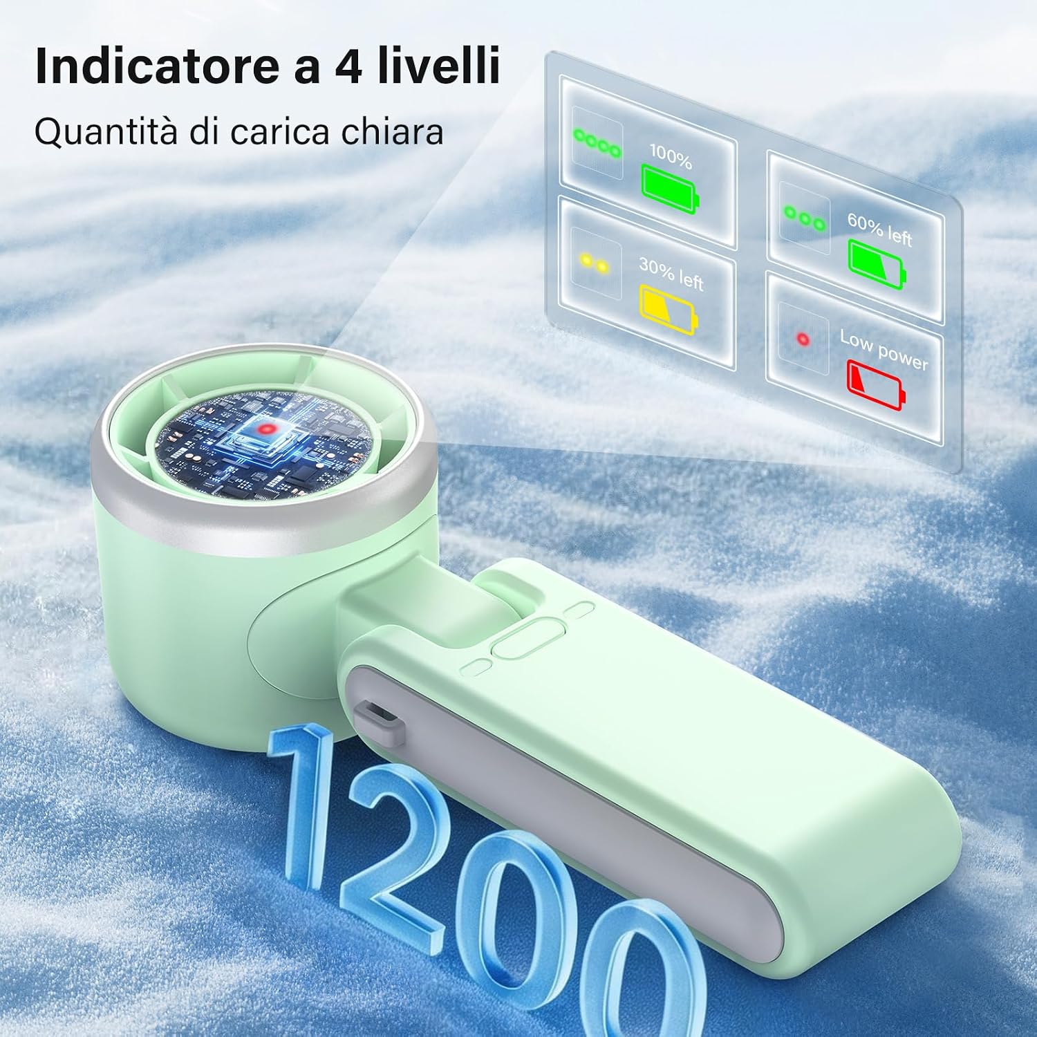 Detalle de KARFUN Ventilatore Portatile: Mini, pieghevole a 180°, ricaricabile e compatto