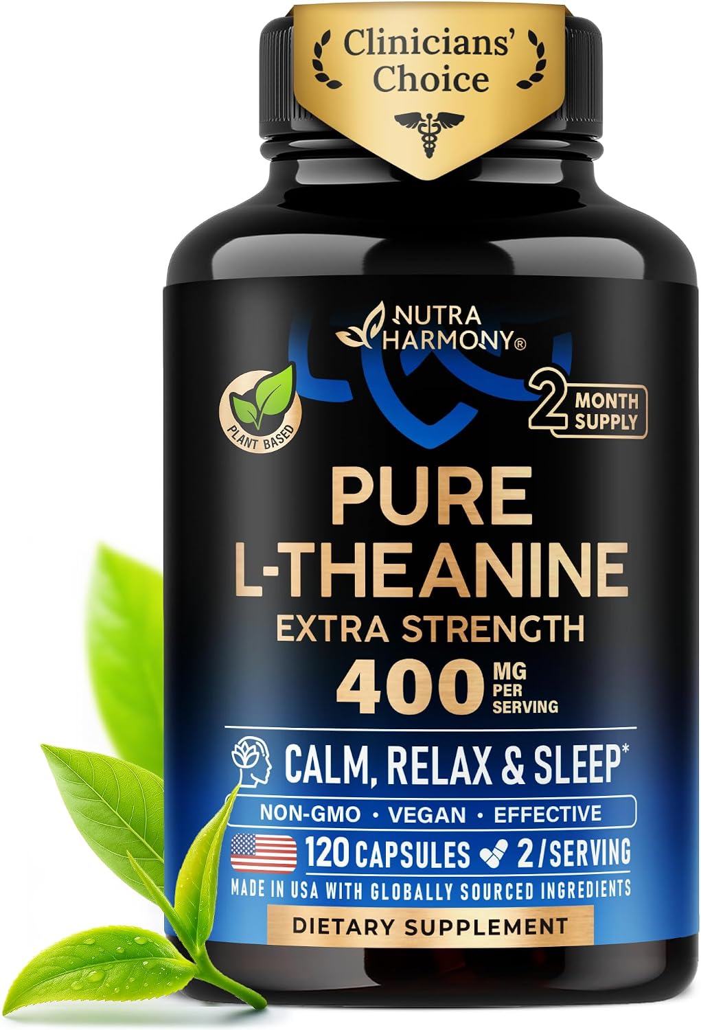 Detalle de NUTRAHARMONY 5 L-Theanine 400 mg, 120-Capsule Vegan Supplement