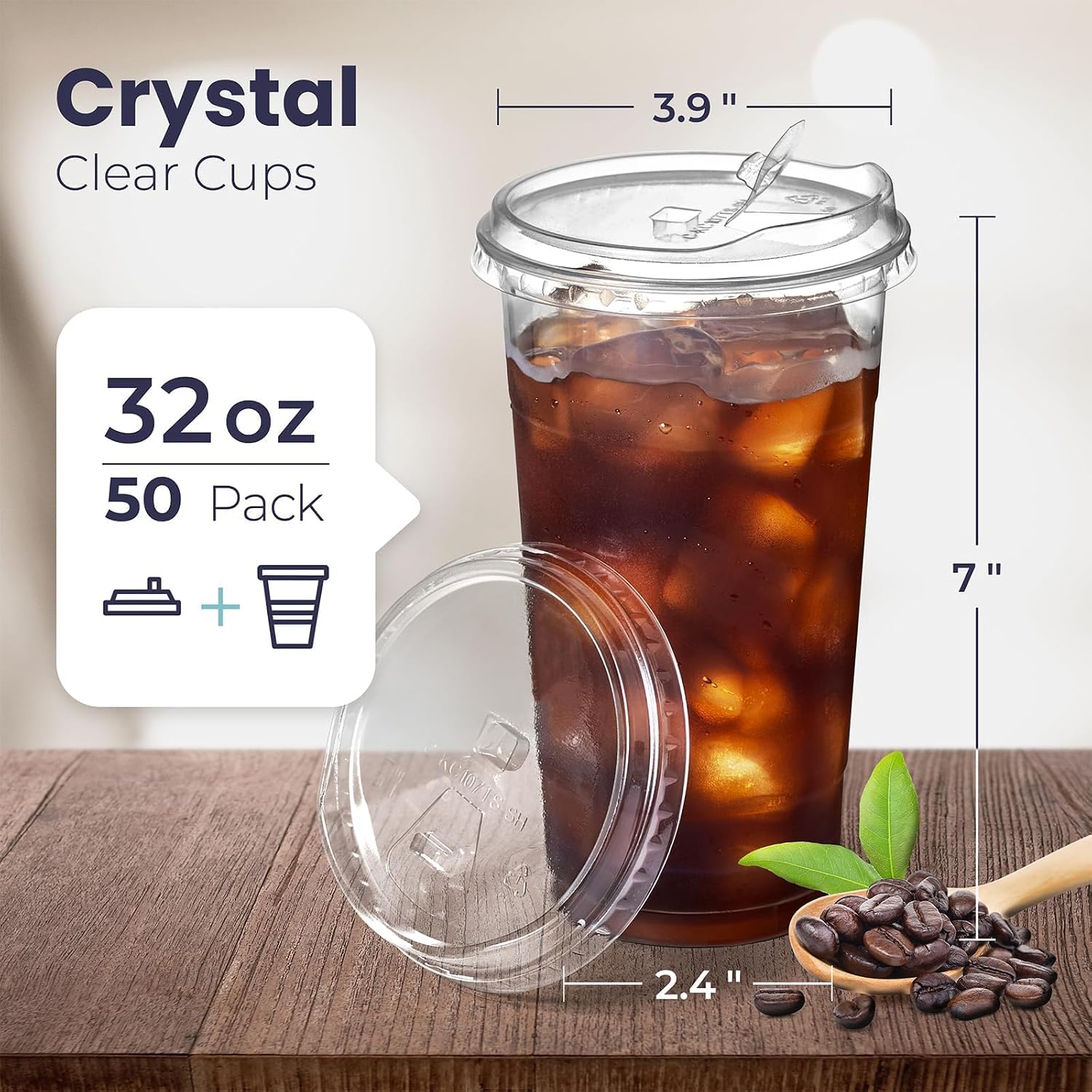 Detalle 2 de Fit Meal Prep 32 oz Clear Plastic Cups with Strawless Sip Lids (50 Pack)