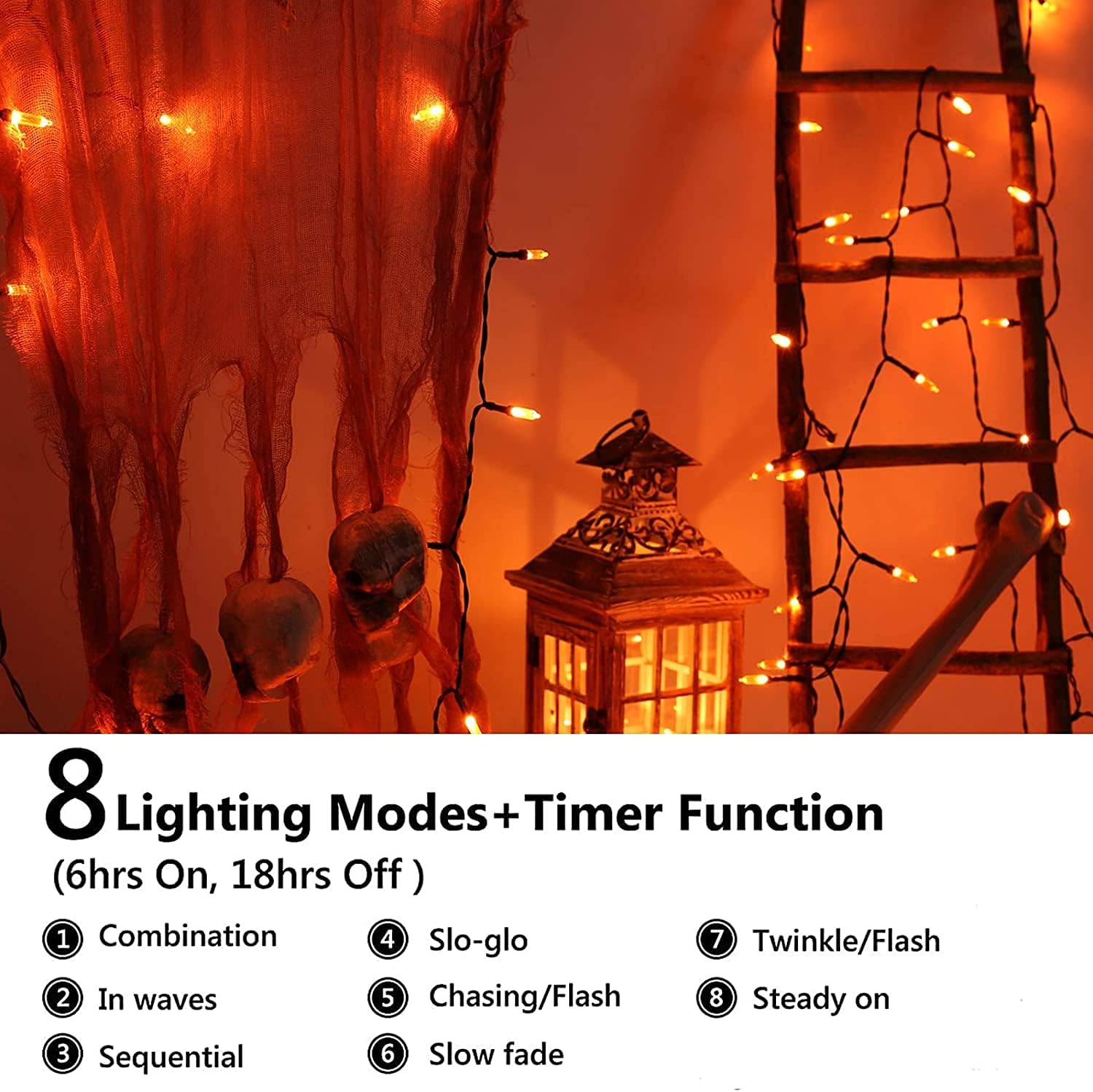 Detalle de Joomer 33FT 100-LED Orange Halloween String Lights with 8 Modes and Timer