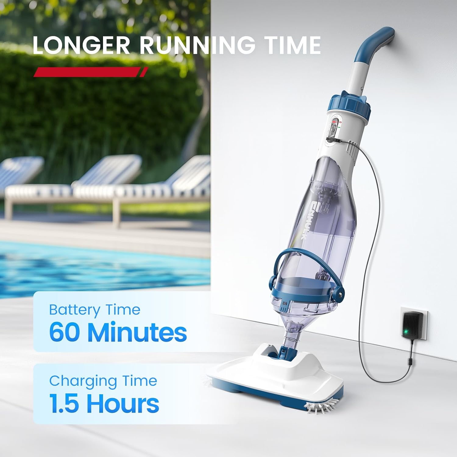 Thumbnail 3 de ENHULK Poolsauger Akku 2025 – 34 cm Kopf, bis zu 60 Min., 4200 L/H, Teleskopstange