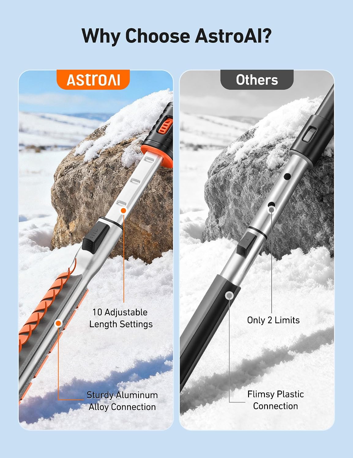 Detalle de AstroAI 47.2-inch Ice Scraper with Extending Handle