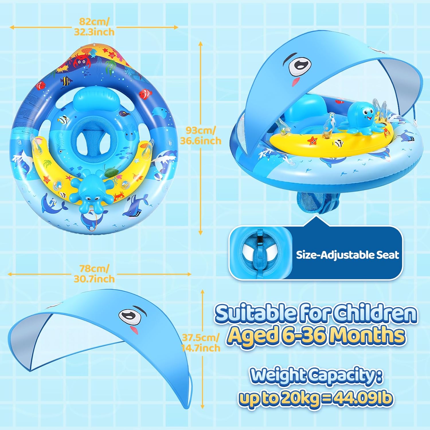 Thumbnail 1 de Baby Swimming Float with Canopy (UPF 50+) – Sea Animal Toys, Inflatable Seat for 6–36 Months