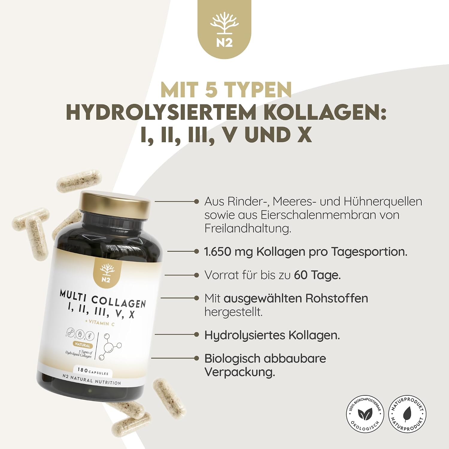 Detalle 2 de N2 Natural Nutrition Multi Kollagen 1650 mg 💊