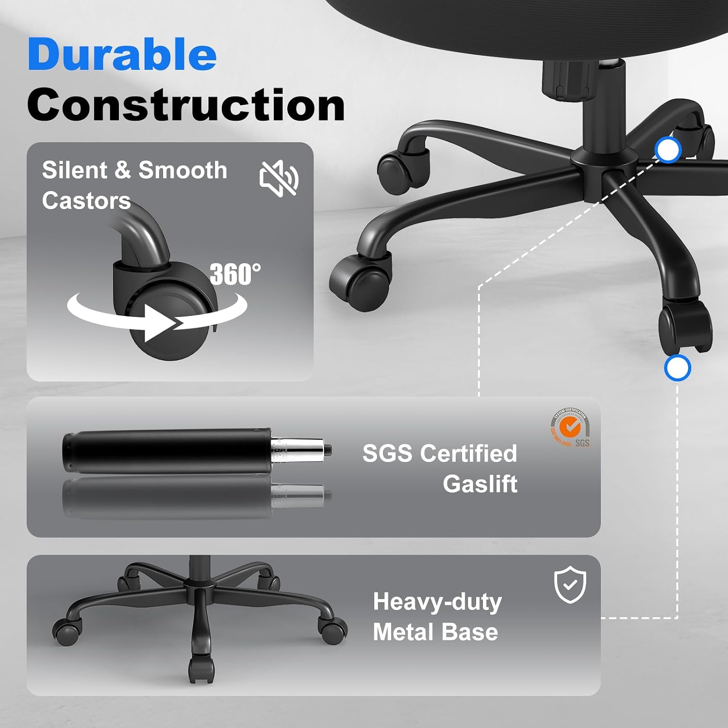 Thumbnail 6 de Keratee Ergonomic Office Chair with Adjustable Lumbar Support – 136 kg Capacity, Mesh Seat & Flip-Up Arms