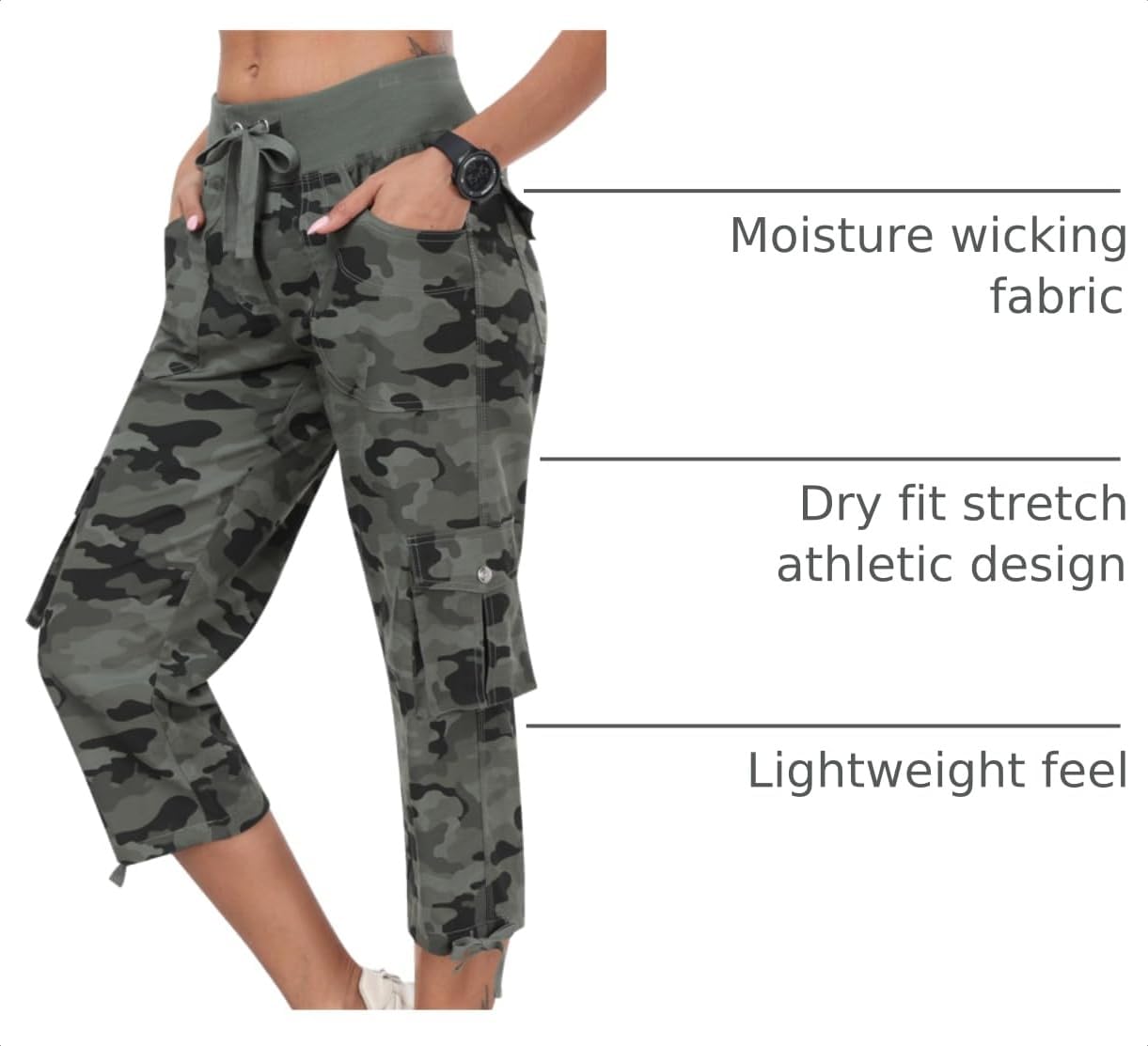 Thumbnail 3 de MoFiz Women's Cargo Capri Pants with 6 Pockets and Lightweight Stretch Fabric