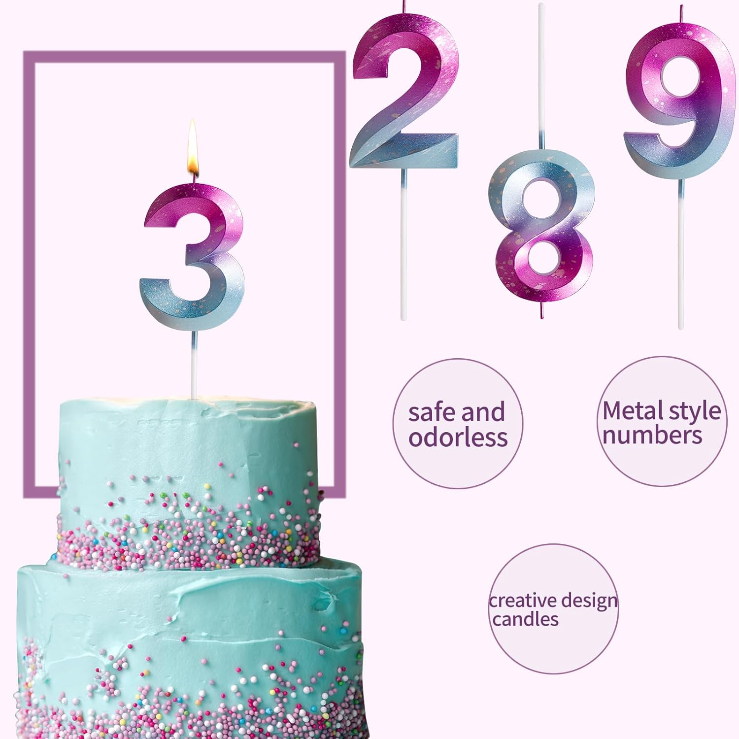 Detalle de Yiran 3D Birthday Candles – Colourful Numeral 20 Candle Set for Cakes