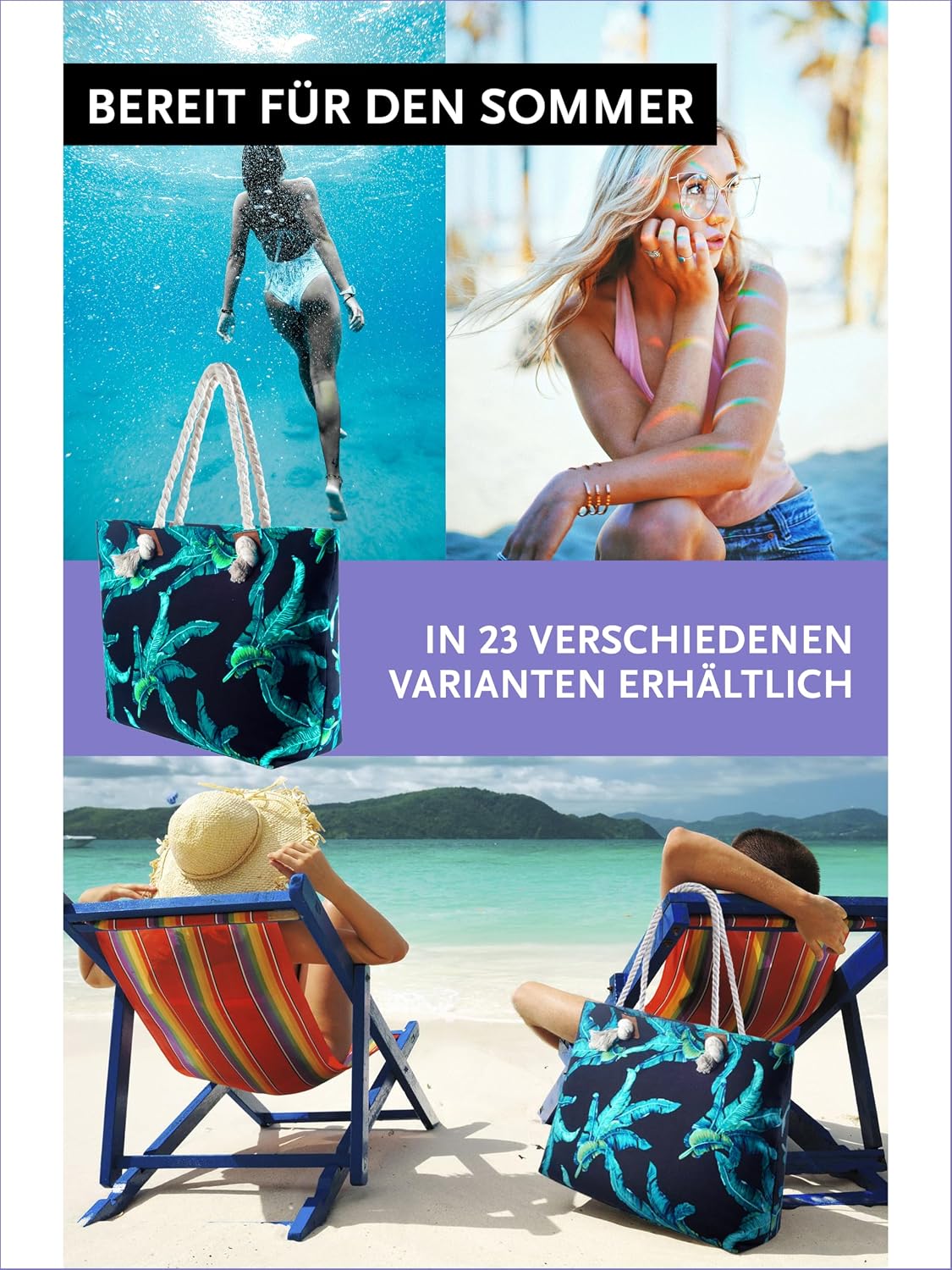 Detalle de DonDon Strandtasche XXL mit Reißverschluss – Umhängetasche Damen, Beach Bag im großen Format