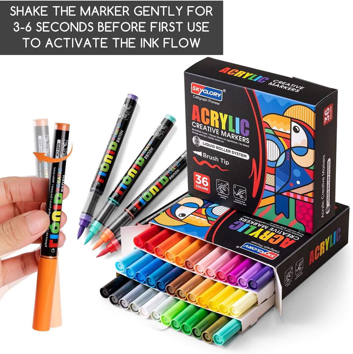 Thumbnail 3 de SKYGLORY 36 Colours Liquid Roller Acrylic Markers – Premium Multi-Surface Colouring Set
