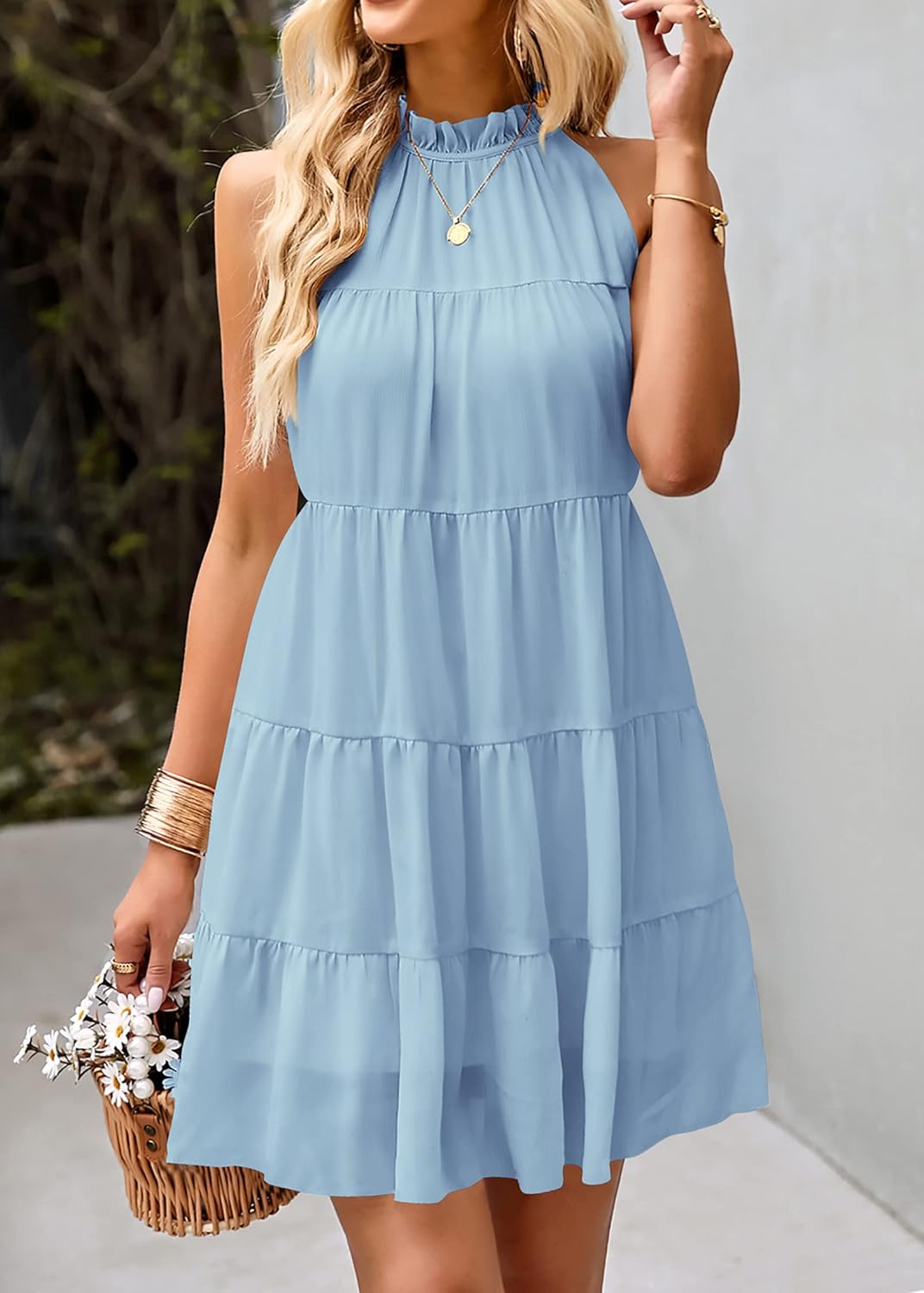 Detalle de KIRUNDO Summer Sundresses for Women: Halter Babydoll Dress for Beach and Vacation