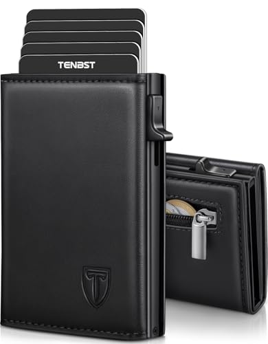 Detalle de TENBST Geldbörse Herren Leder – Slim Wallet mit RFID-Schutz, Pop-up Kartenentnahme und großzügigem Stauraum