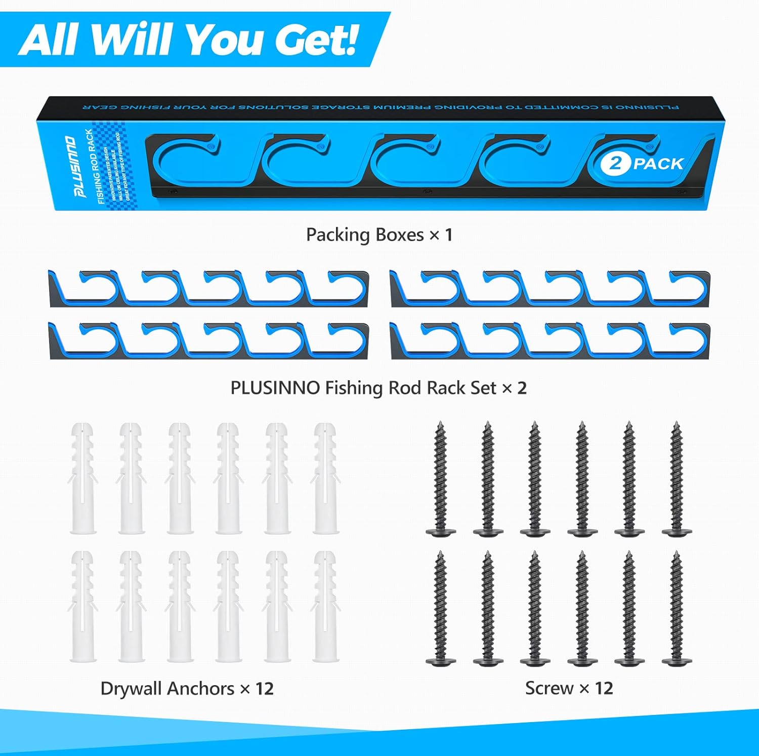 Thumbnail 6 de PLUSINNO H5 Horizontal Fishing Rod Holders for Garage (Wall/Ceiling Mounted, Up to 5/10/20 Rod Storage)