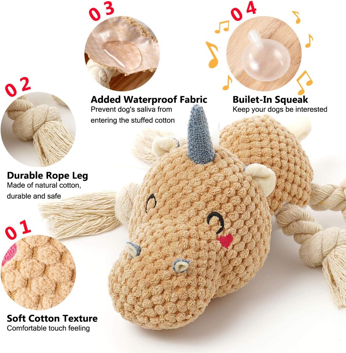 Detalle 2 de Sedioso S-2024 Large Plush Dog Toy, Brown Hippo with Squeaker