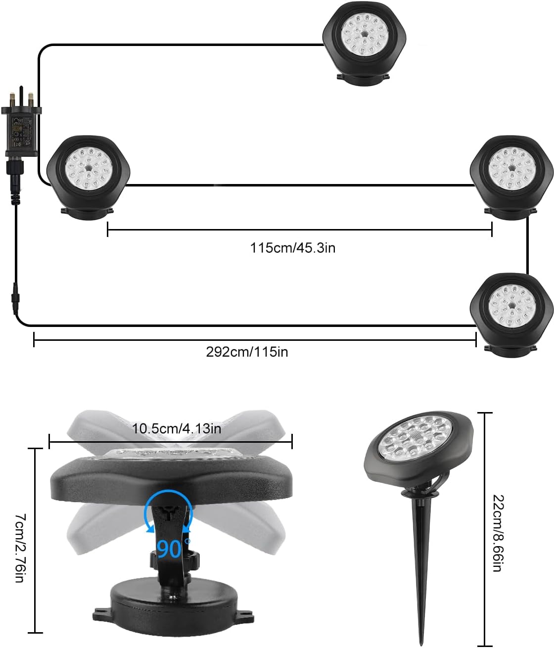 Detalle 2 de NATPOW Pond Lights RGB Bluetooth controllable, IP68 🌊