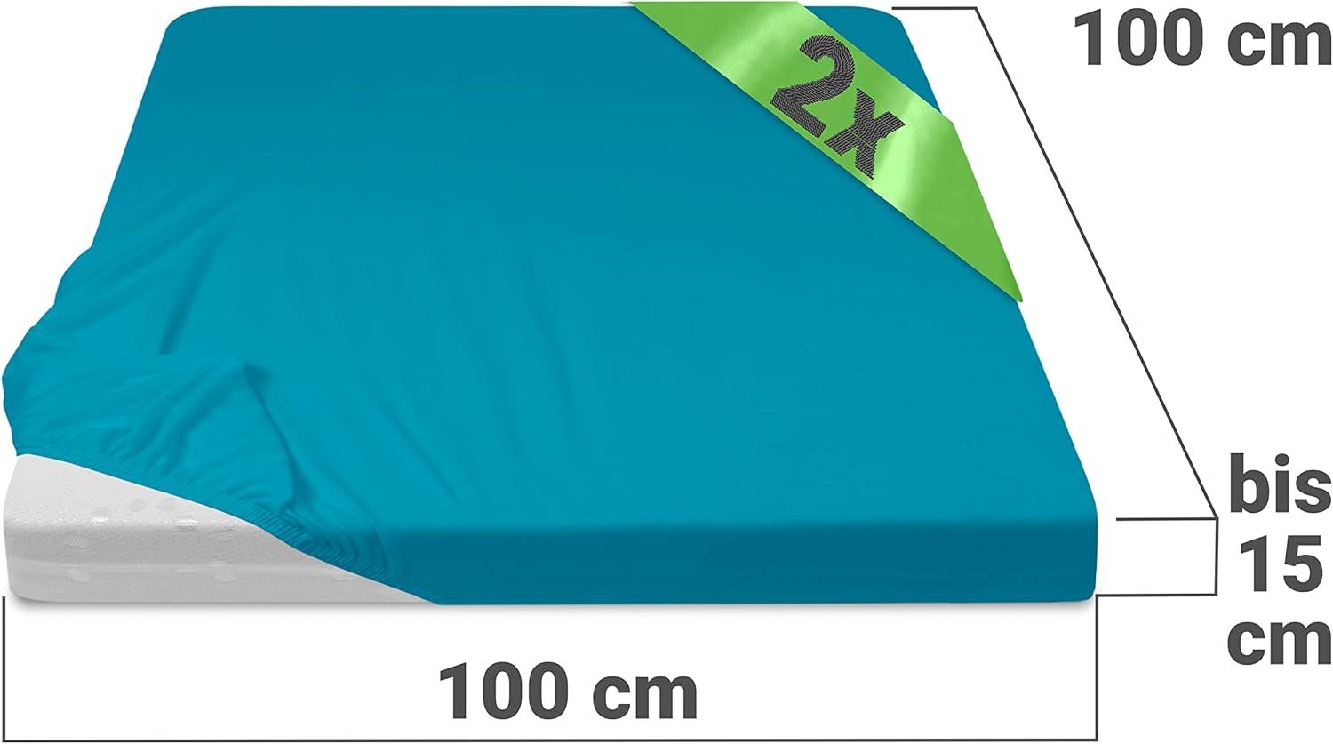 Detalle de Emily's Drap Housse 100x100 coton – lot de 2 turquoise, jersey pour lit parapluie et parc bébé (Oeko-Tex)