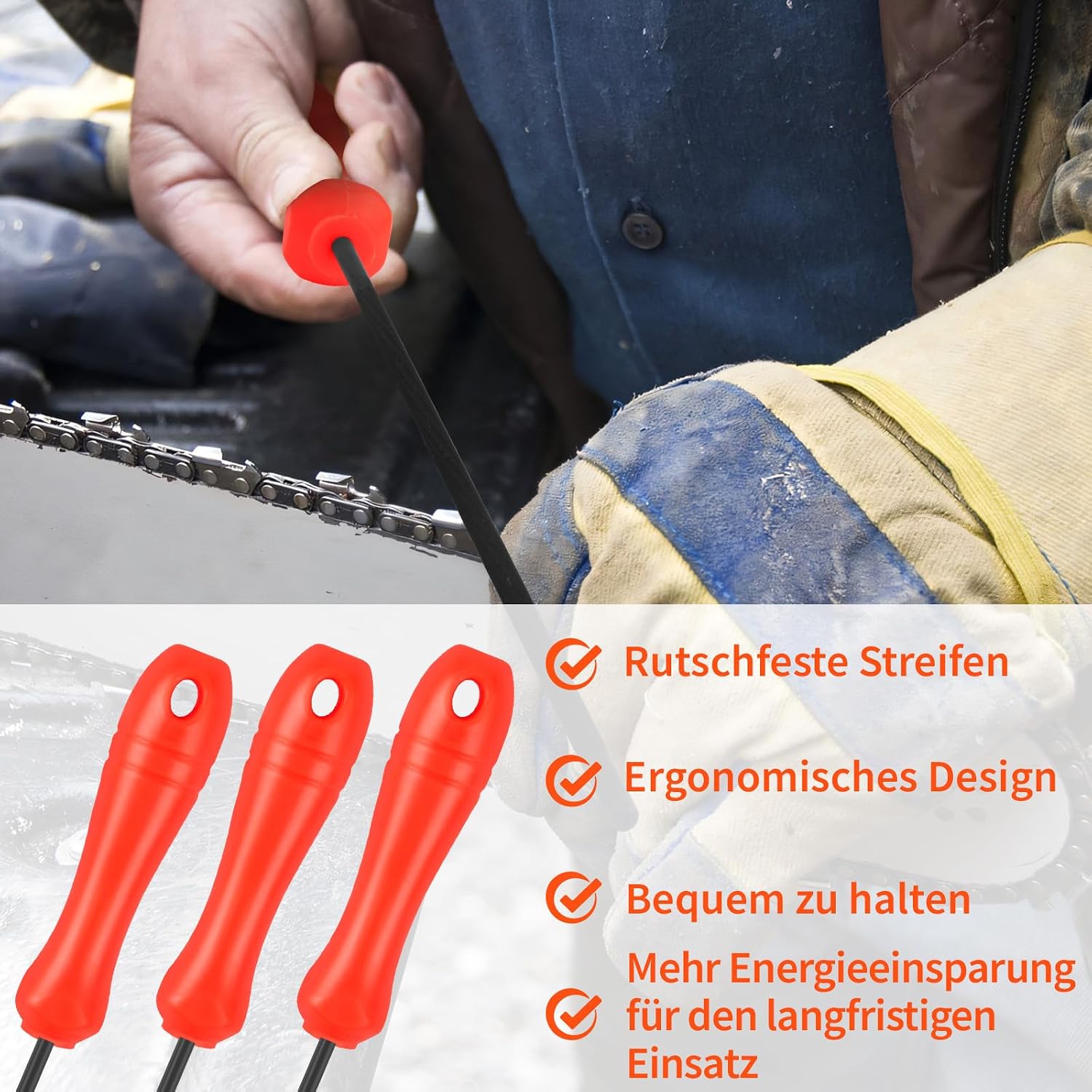 Thumbnail 3 de 3 Stück 5/32 Zoll Kettensägenketten-Schärffeile – Rundfeile mit Kunststoffgriff