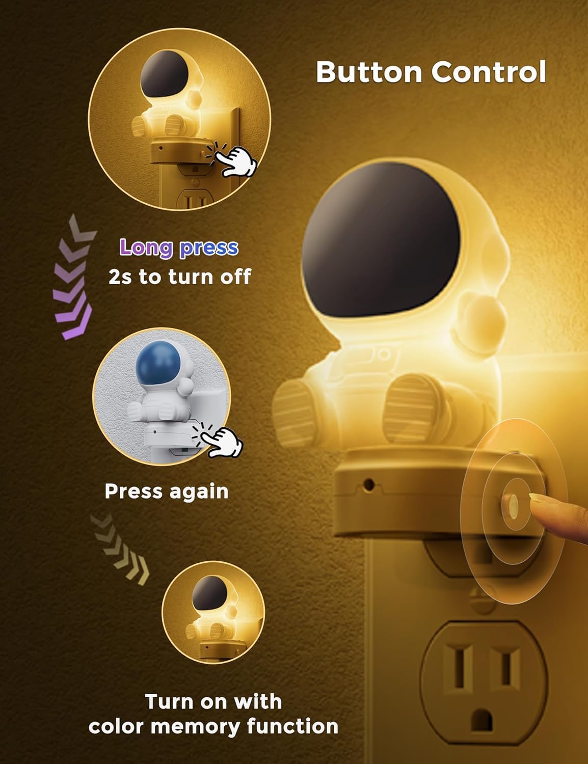 Detalle 2 de L LOHAS LED GD101 3D Spaceman Plug-In Night Light, RGB and 3000K White