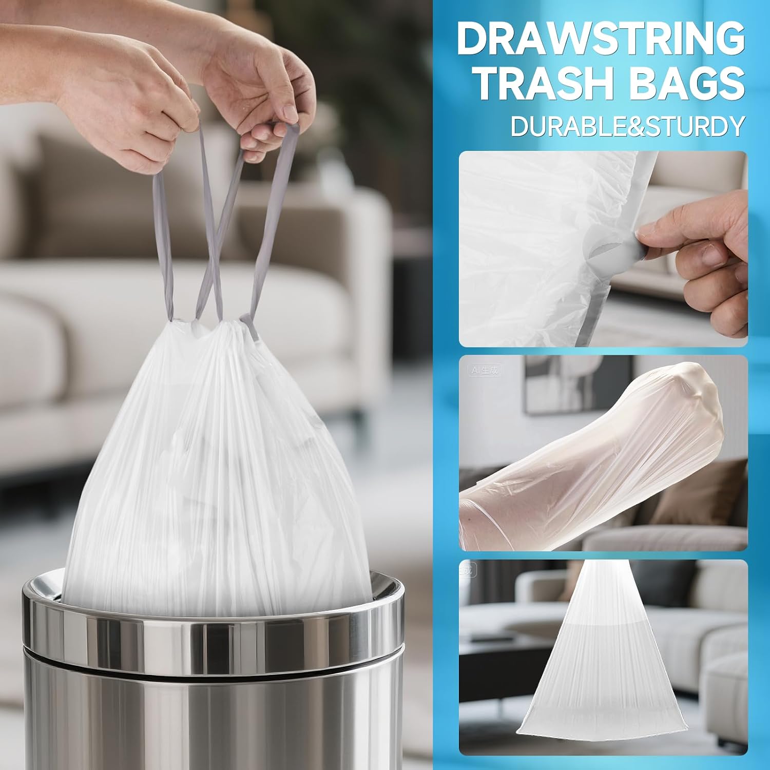 Thumbnail 2 de Ryobyo 8-Gallon Drawstring Trash Bags, 1.5 Mil HDPE, Unscented, 90-Count