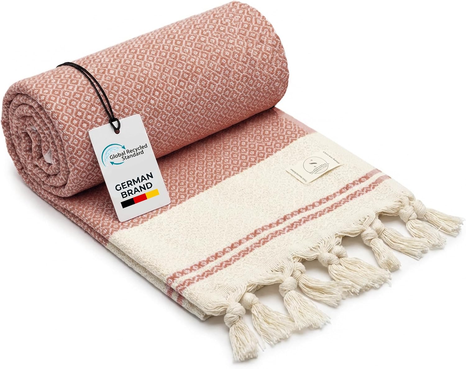 Detalle 2 de SIEGENTHAL Hamamtuch 2er Pack – Leichtes, recyceltes Strand- & Saunatuch 90 x 200 cm (Beige & Schwarz)