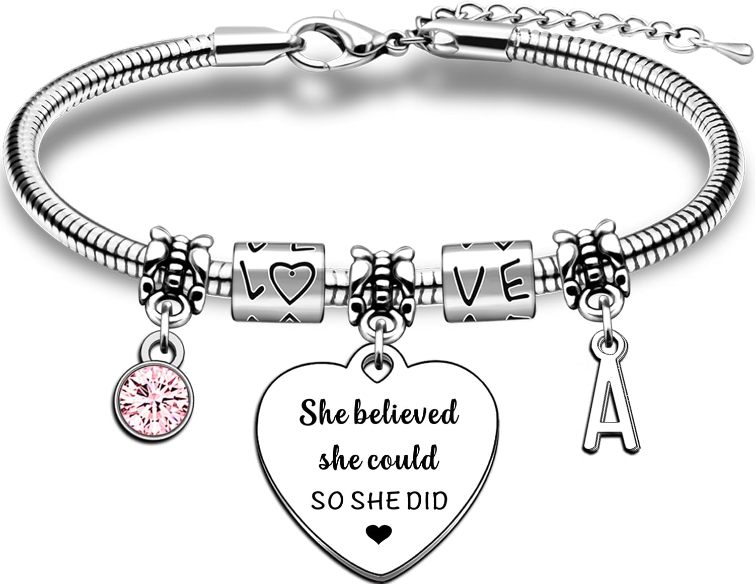 Thumbnail 1 de JMIMO Inspirational Alphabet Initial Bracelet Set – 'She believed she could so she did' Gift for Women and Girls