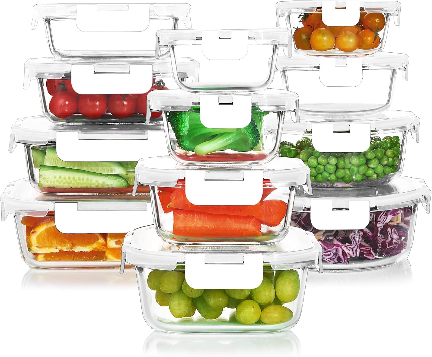 Detalle de KOMUEE 24-Piece Glass Food Storage Containers Set