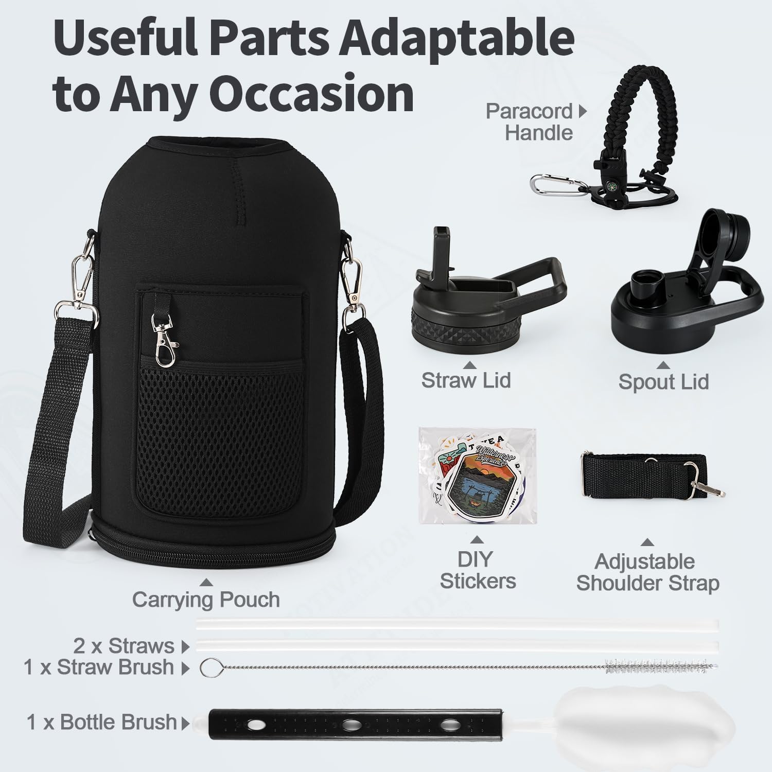 Thumbnail 6 de WixByti One Gallon Triple-Wall Insulated Water Bottle (128oz) with Straw & Spout Lids, Paracord Handle