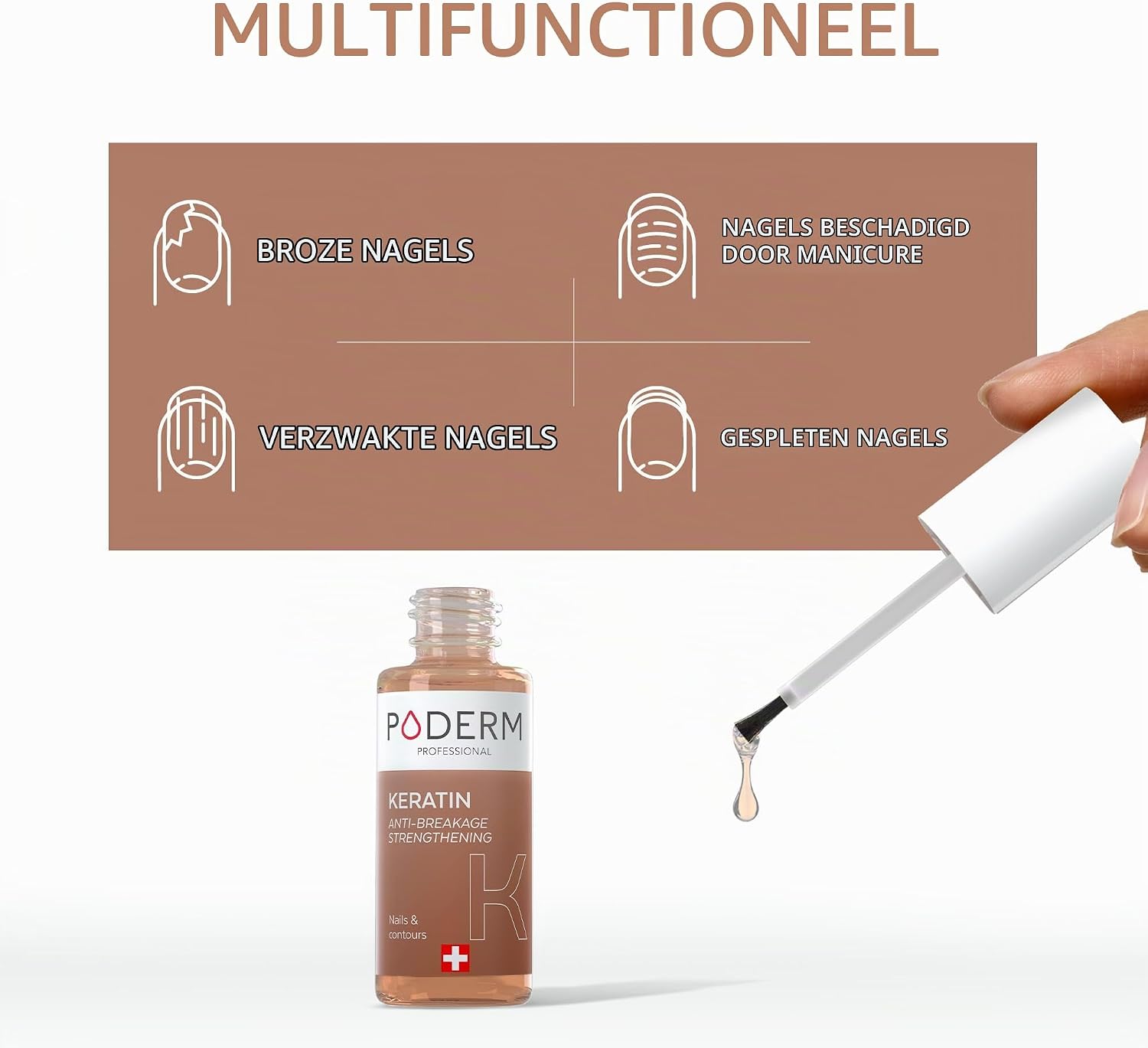 Detalle de PODERM 5-in-1 Nail Booster Serum met keratine, 6 ml voor broze nagels