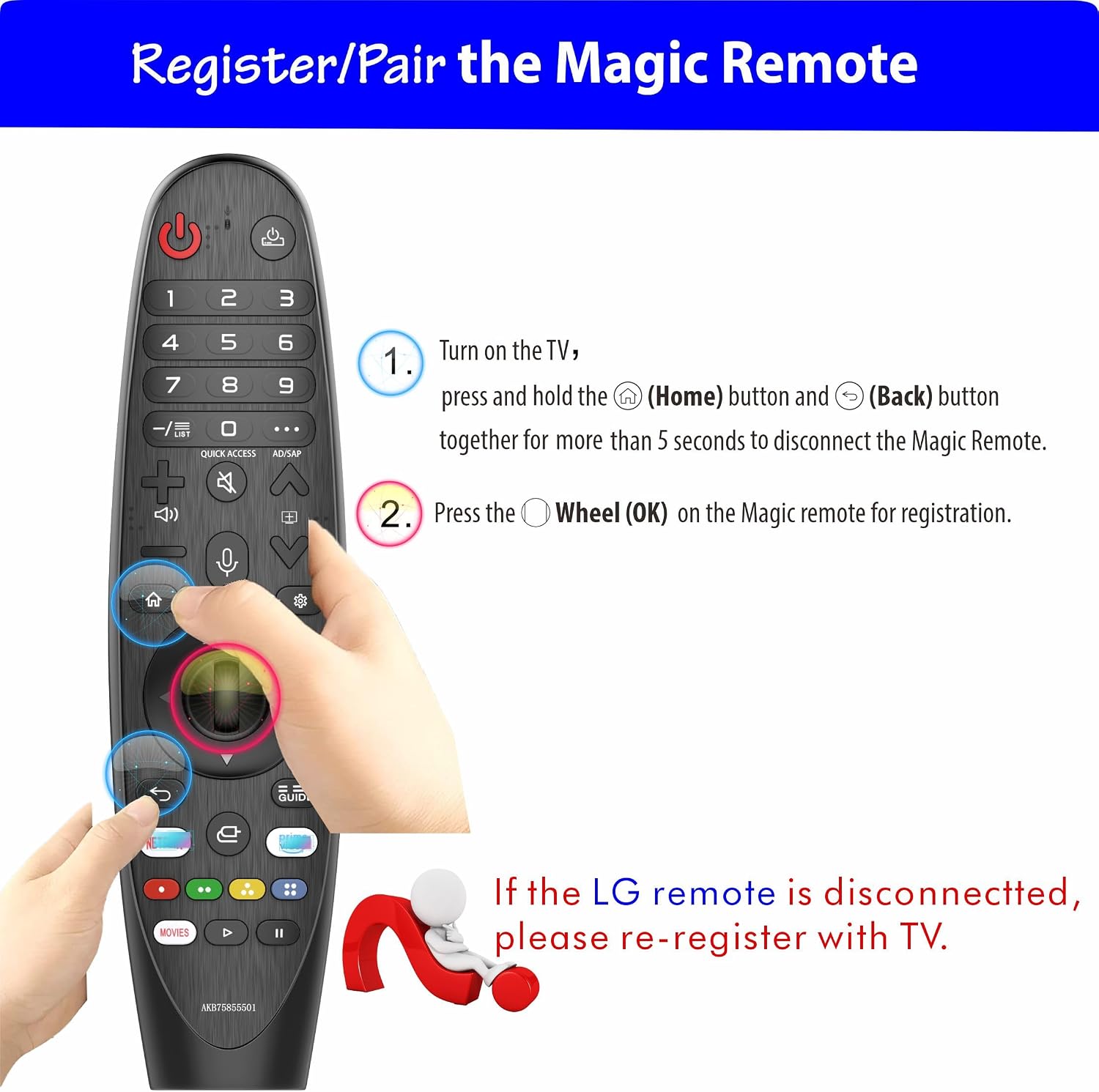 Thumbnail 6 de Replacement for LG TV Remote with Voice Control and Pointer (AKB75855501, MR650A, MR24/GA, MR23/GA, MR22/GN, MR21/GC, MR20/GA, MR19/BA, MR18/BA) for 2019–2025 LG Smart TVs