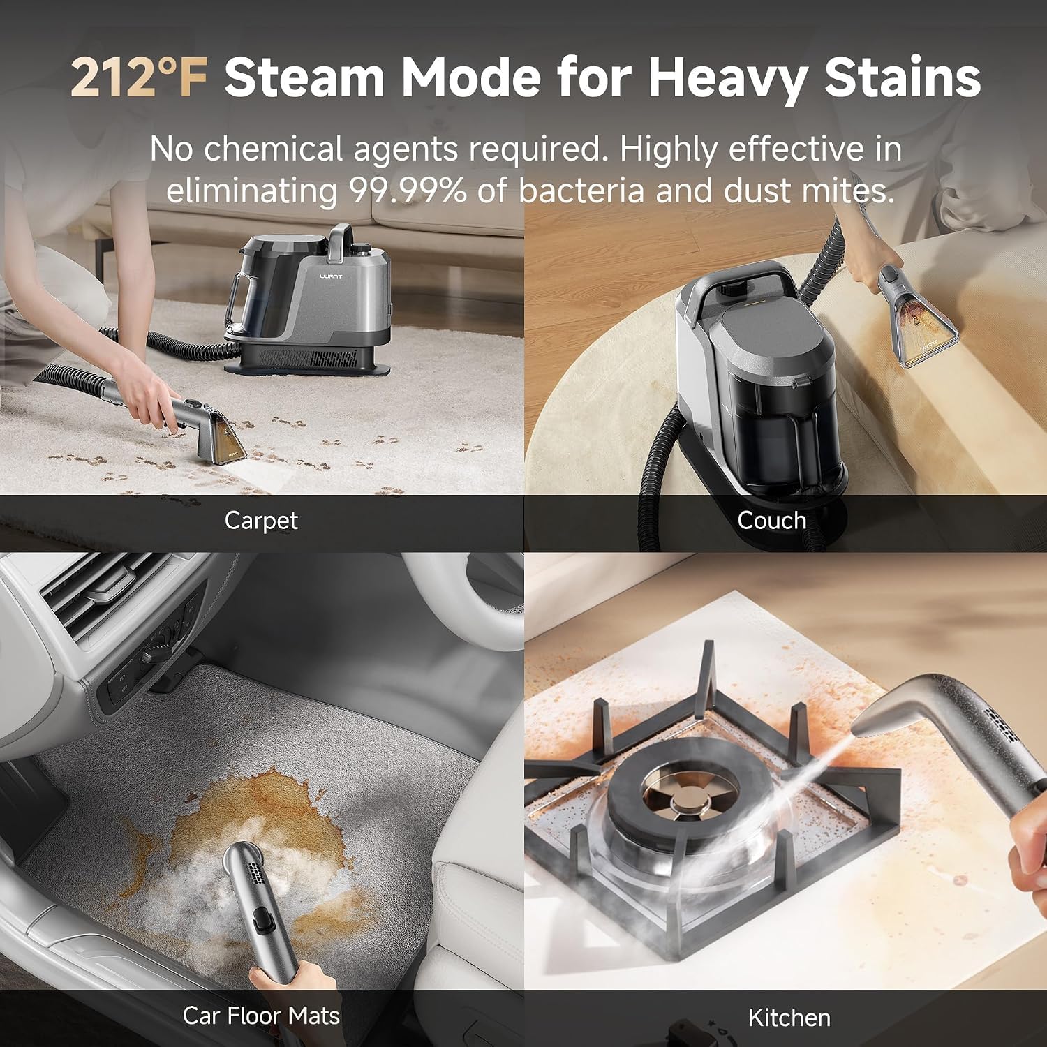 Detalle de uwant Y100STEAM Portable Carpet Cleaner with Steam, Hot Water and 18KPa Suction