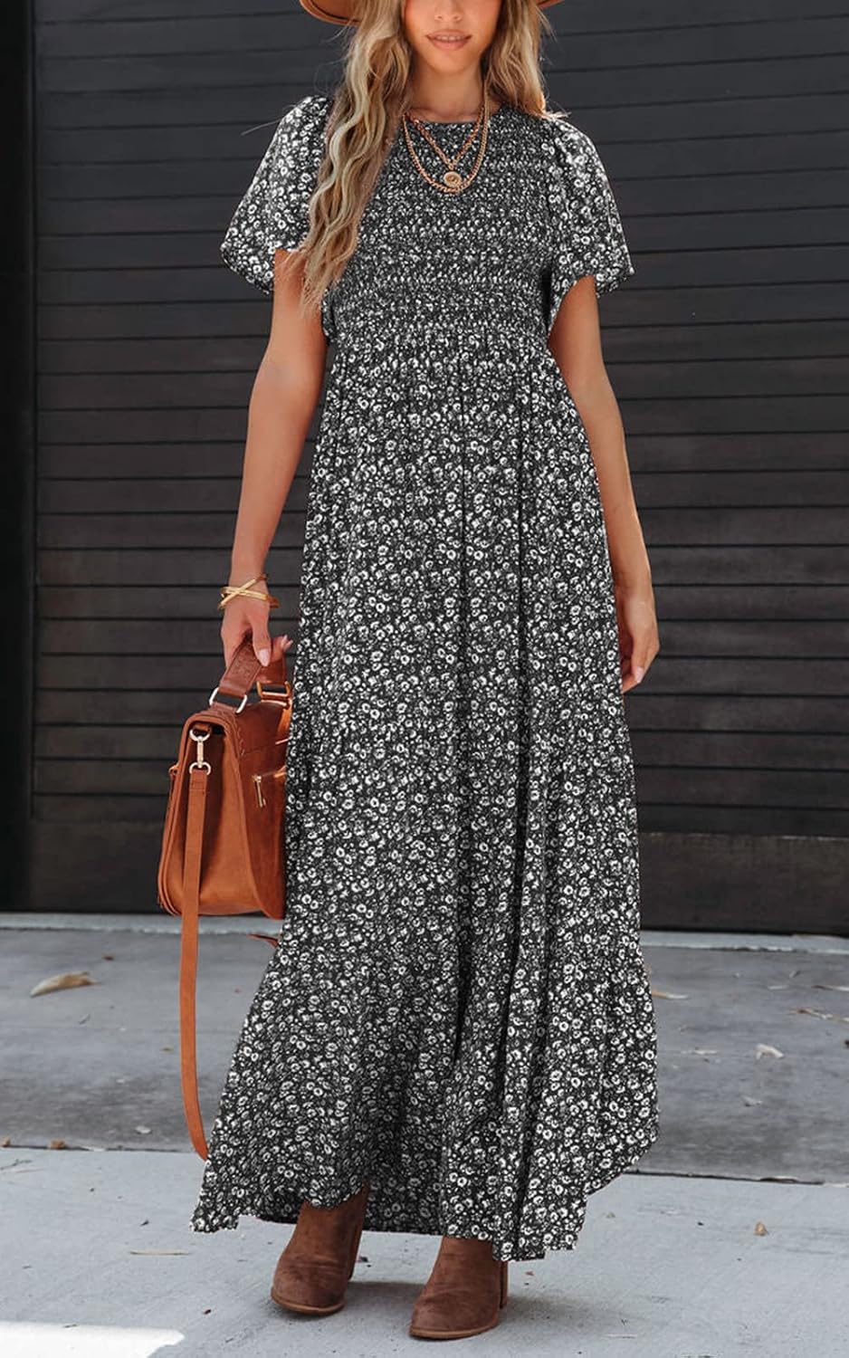Detalle de PRETTYGARDEN Women's 2026 Summer Flutter Sleeve Floral Maxi Dress