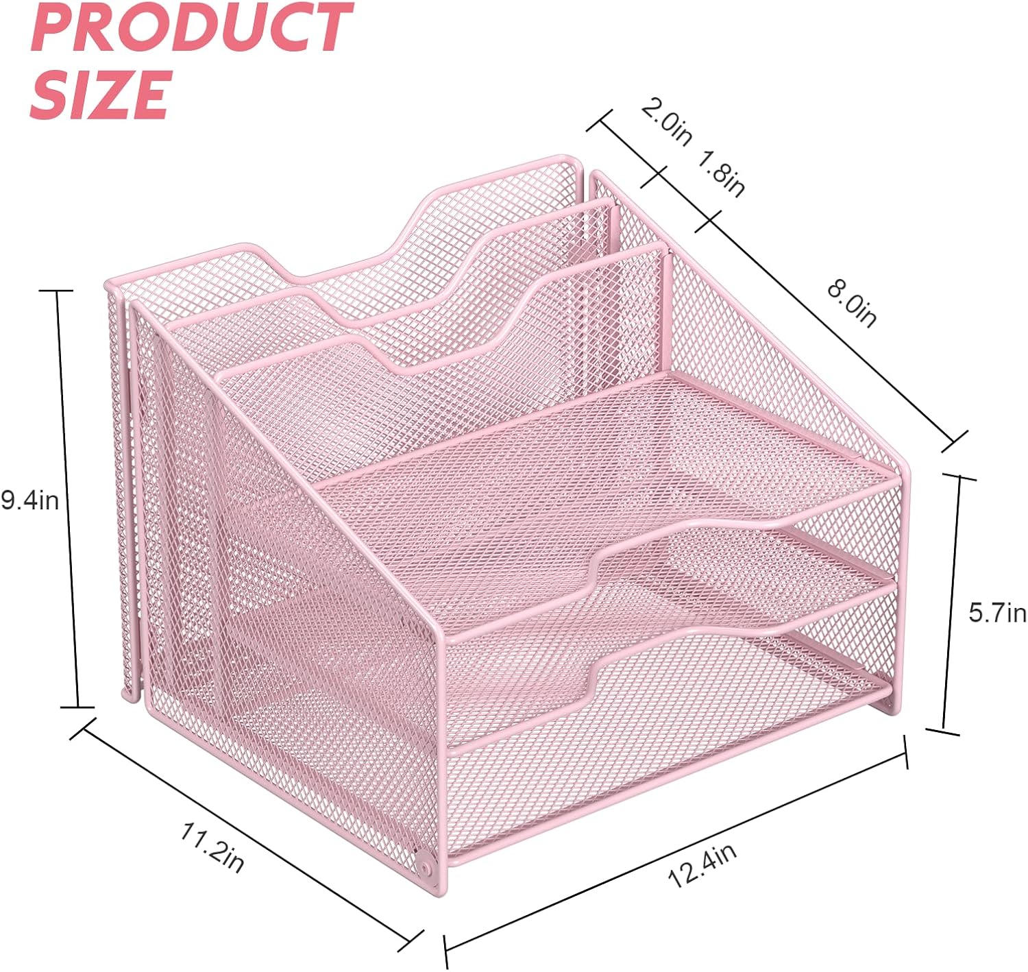 Detalle 2 de Samstar SS-00135 Pink Mesh Desk Organizer with 3 Trays and 2 File Sections