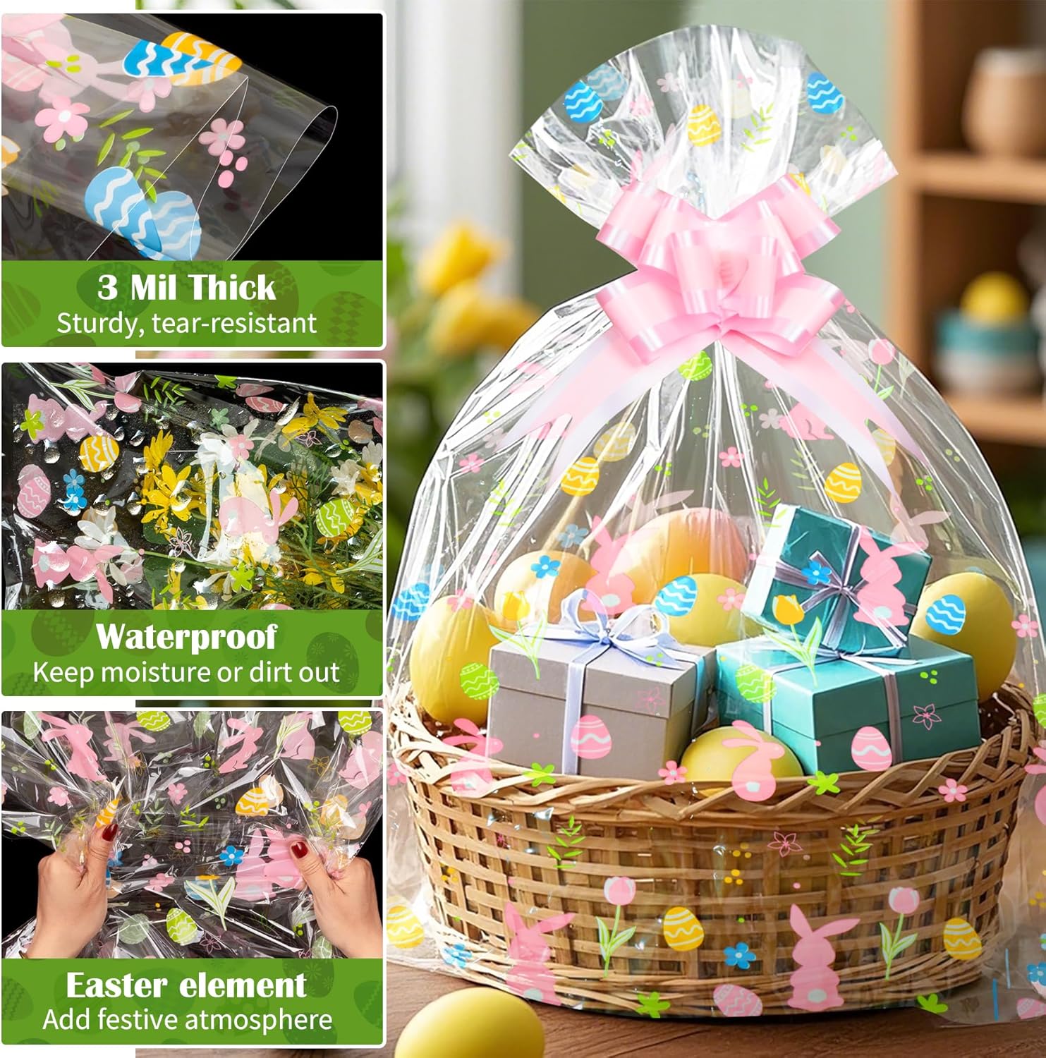 Thumbnail 4 de GOMANCHE 10 Pack Large Easter Basket Bags (24 x 30 inch) with Pull Bows